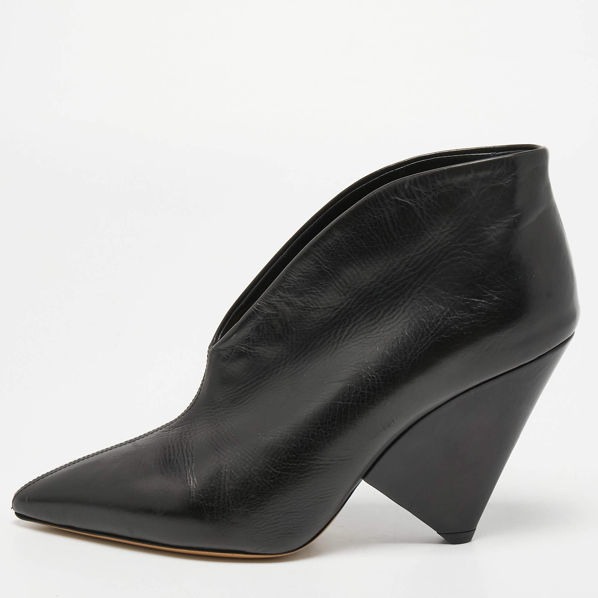 Pre Owned Isabel Marant Black Leather Adenn Ankle Booties Size 38