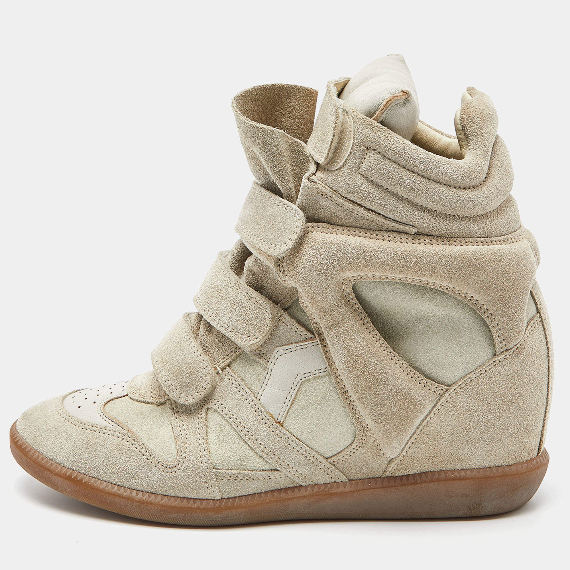 Pre Owned Isabel Marant Light Grey Leather Bekett Wedge Sneakers Size 40