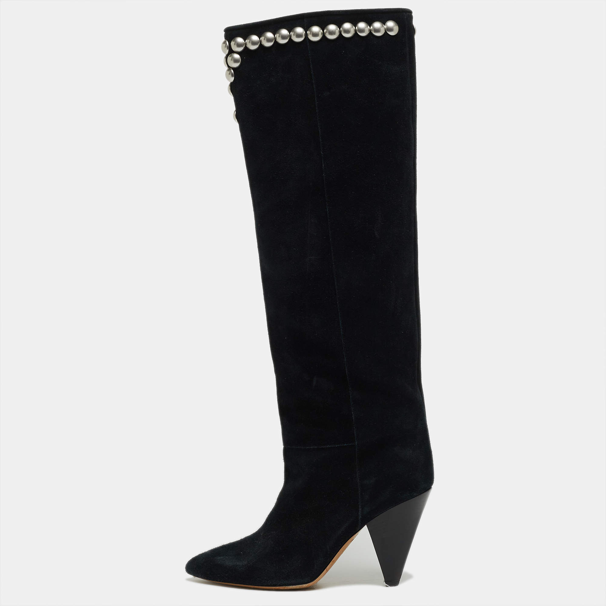 Pre Owned Isabel Marant Black Suede Pearl Studded Accents Boot Size 38