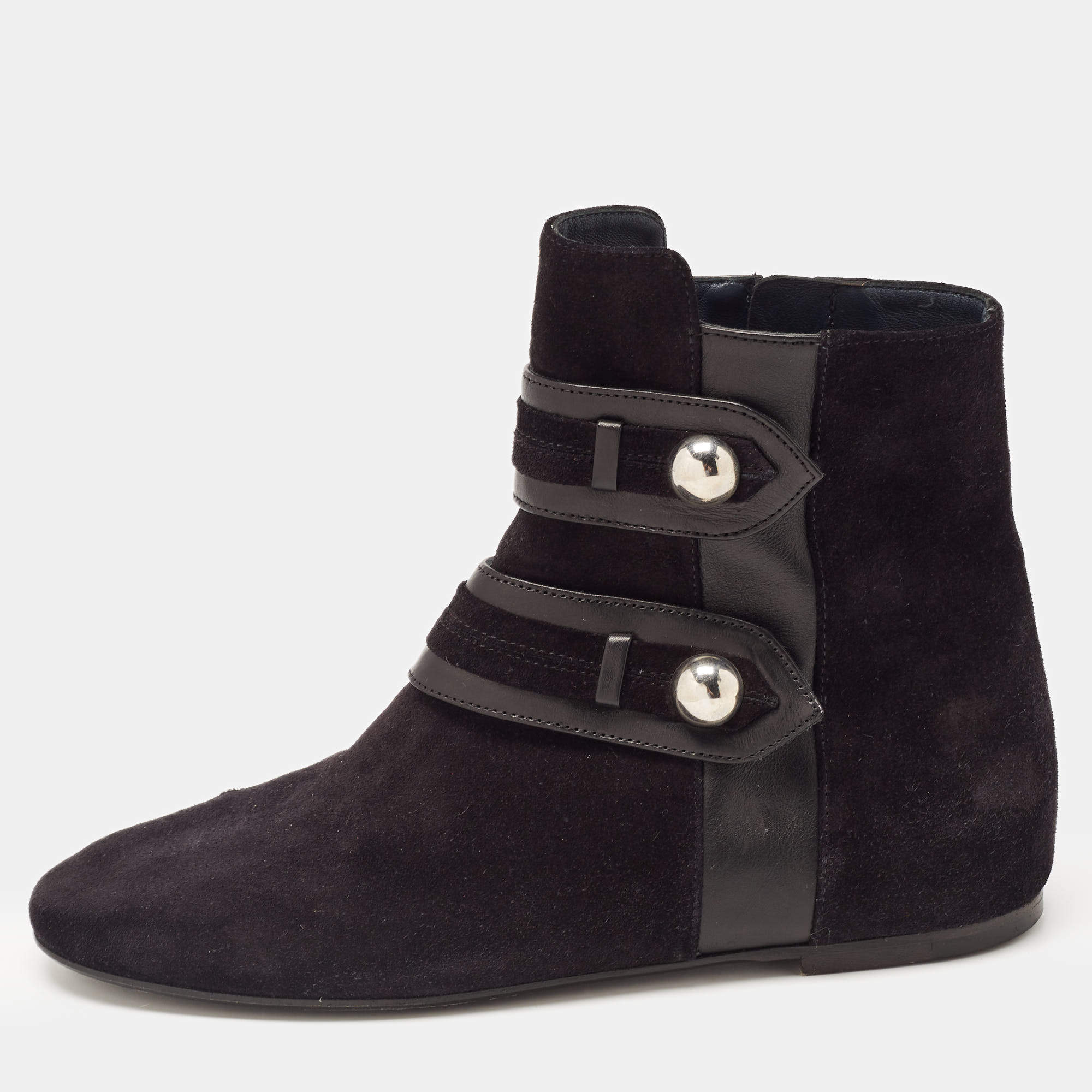 Pre Owned Isabel Marant Black Suede and Leather Studded Ankle Boots Size 37