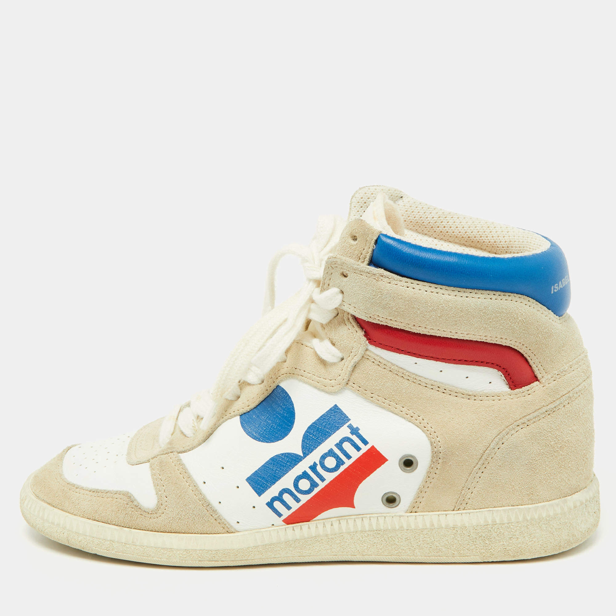 Pre Owned Isabel Marant Multicolor Suede and Leather Logo Bayten Wedge Sneakers Size 39