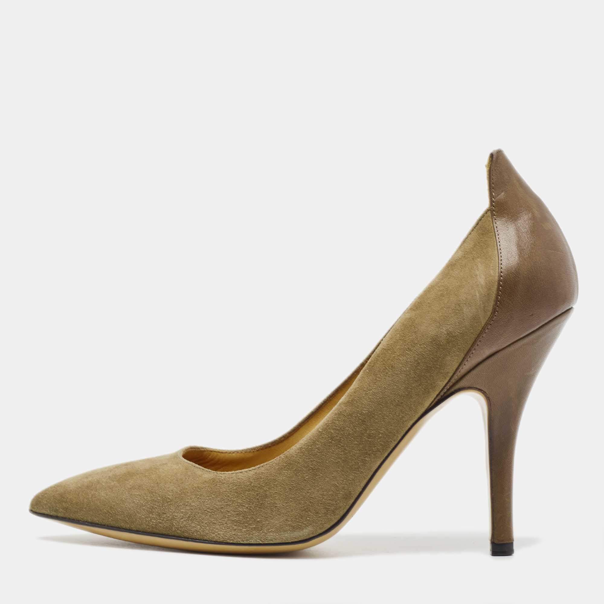 Isabel Marant Olive Green Suede and Leather Pointed Toe Pumps Size 38