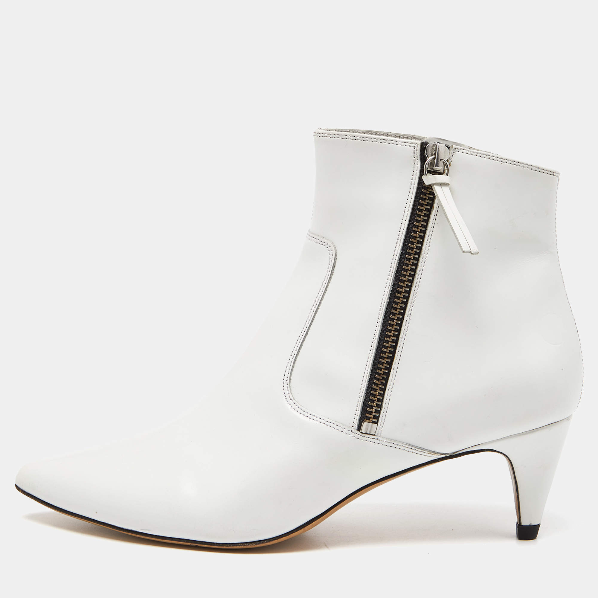 Pre Owned Isabel Marant White Glossy Leather Deby Ankle Boots Size 38