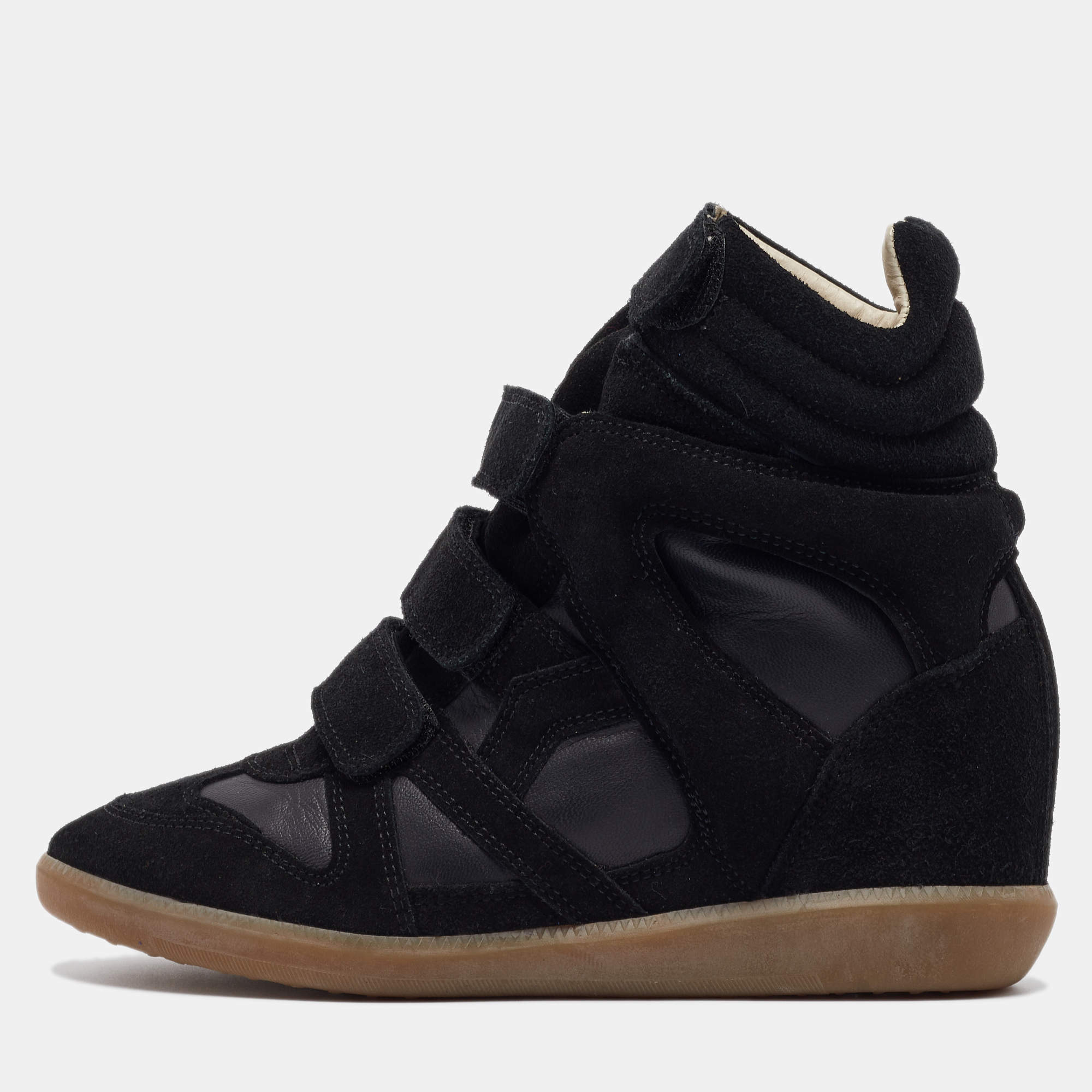 Pre Owned Isabel Marant Black Suede and Leather Bekett Wedge Sneakers Size 38