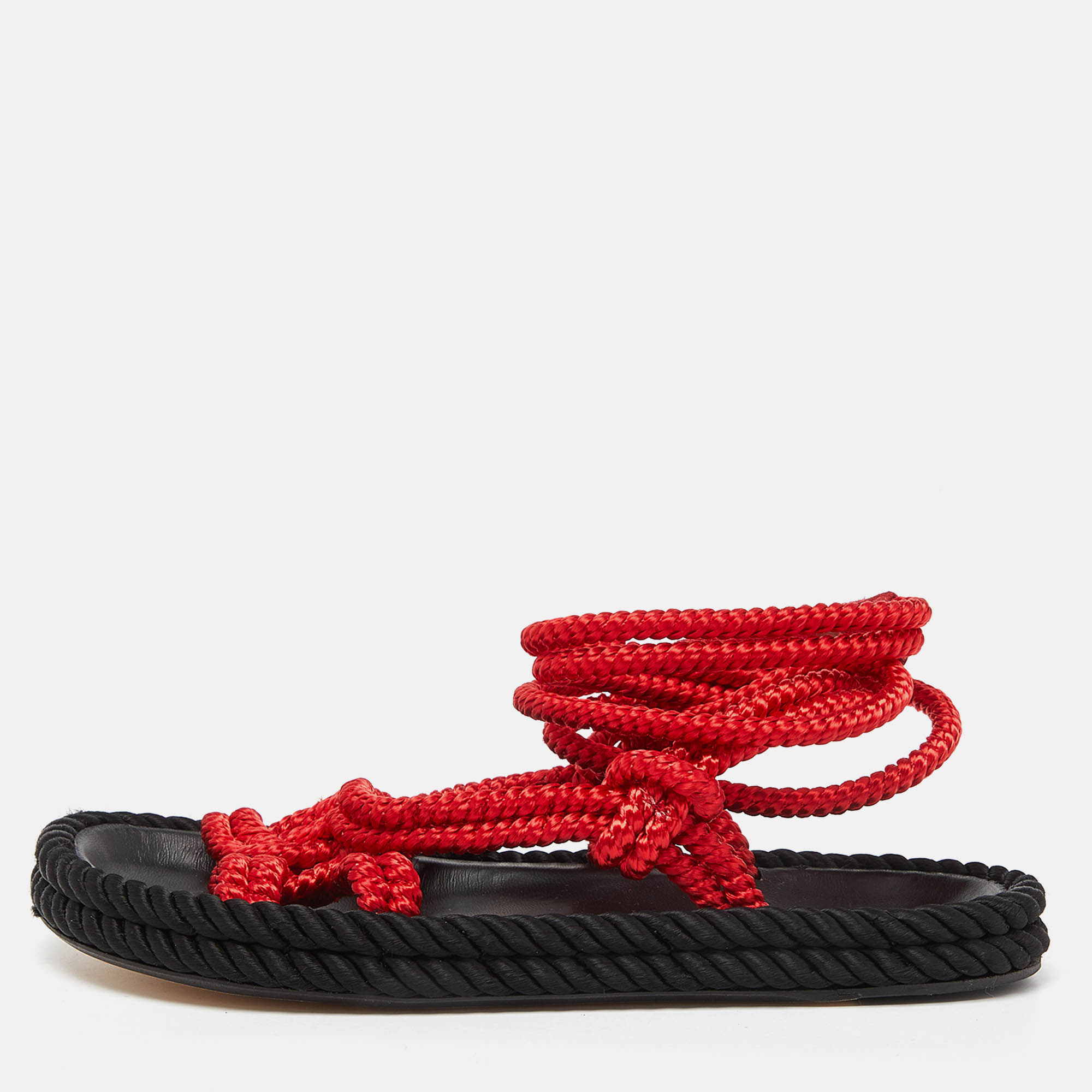 Pre Owned Isabel Marant Red Rope Lou Flat Sandals Size 39