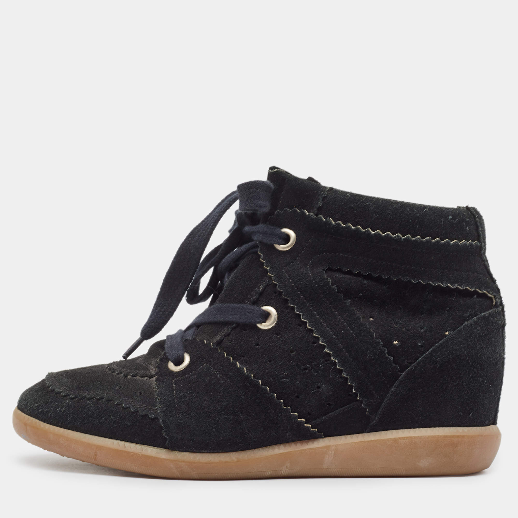 Pre Owned Isabel Marant Black Suede Bobby Wedge Sneakers Size 39