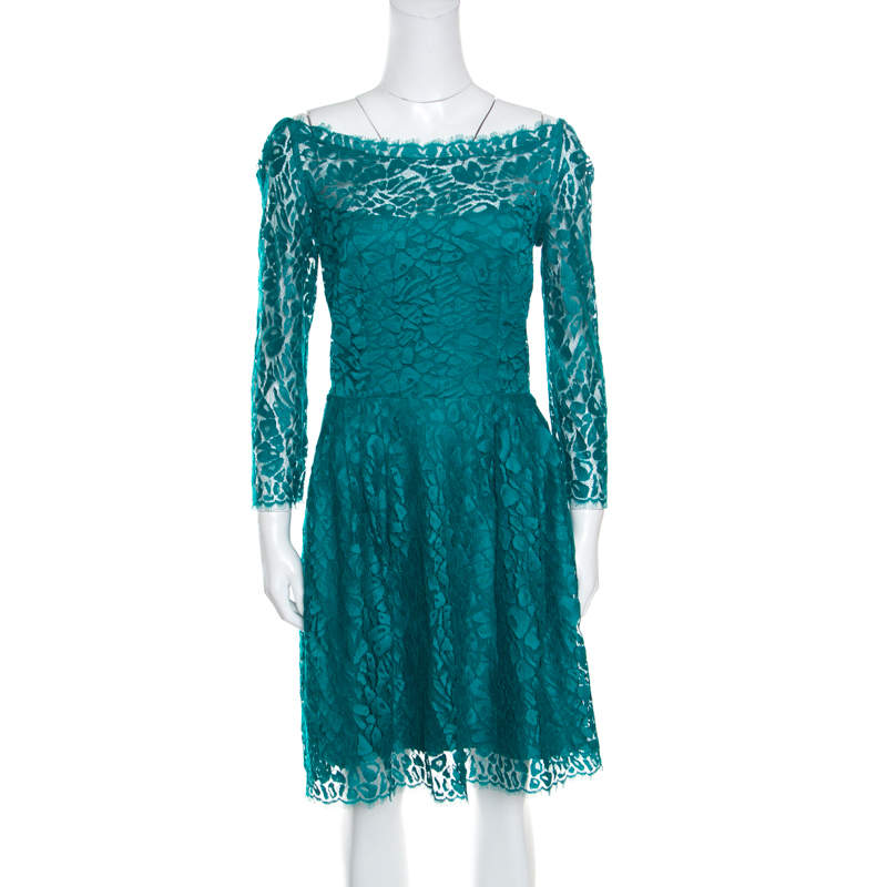 Issa Jade Green Floral Lace Long Sleeve Sheath Dress M