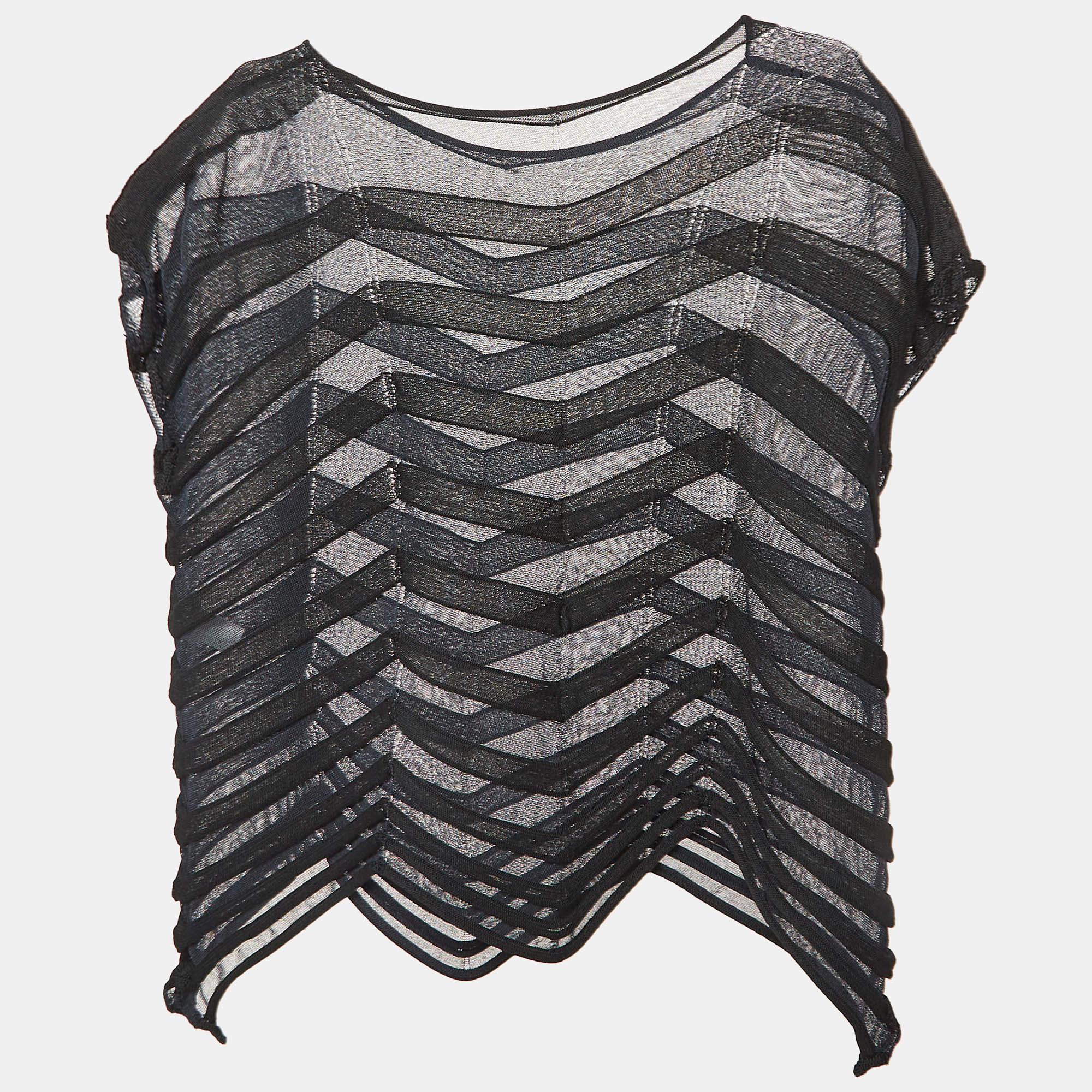 Pre Owned Issey Miyake Navy Blue Chevron Jelly Knit Sheer Top S