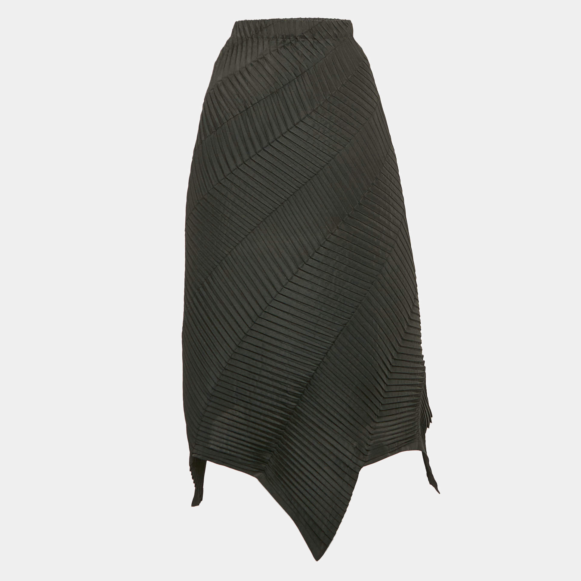 Issey Miyake Black Synthetic Plissé Asymmetric Maxi Skirt M