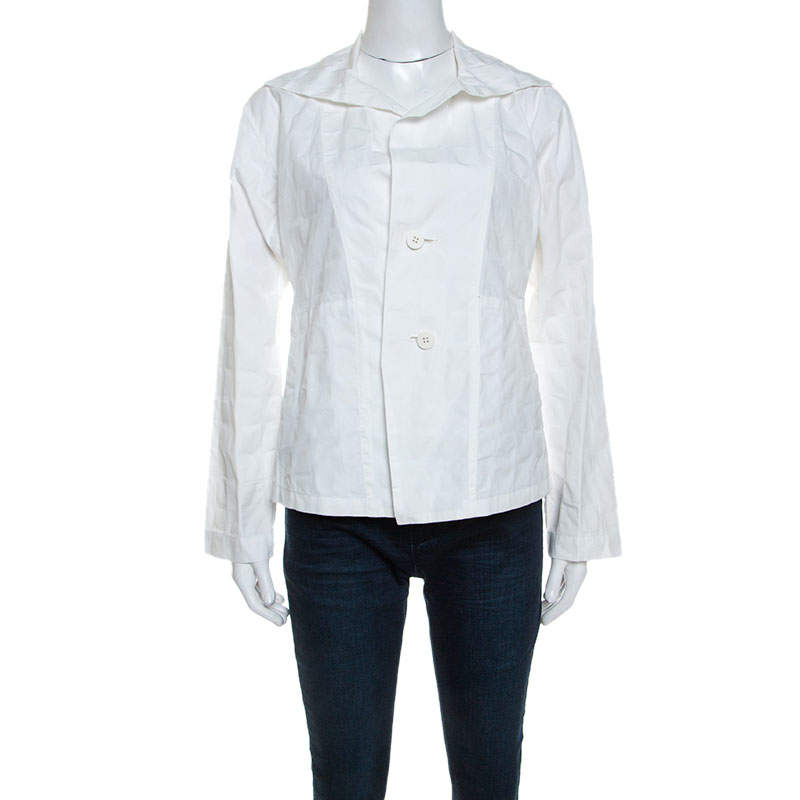 Issey Miyake White Textured Cotton Long Sleeve Jacket M