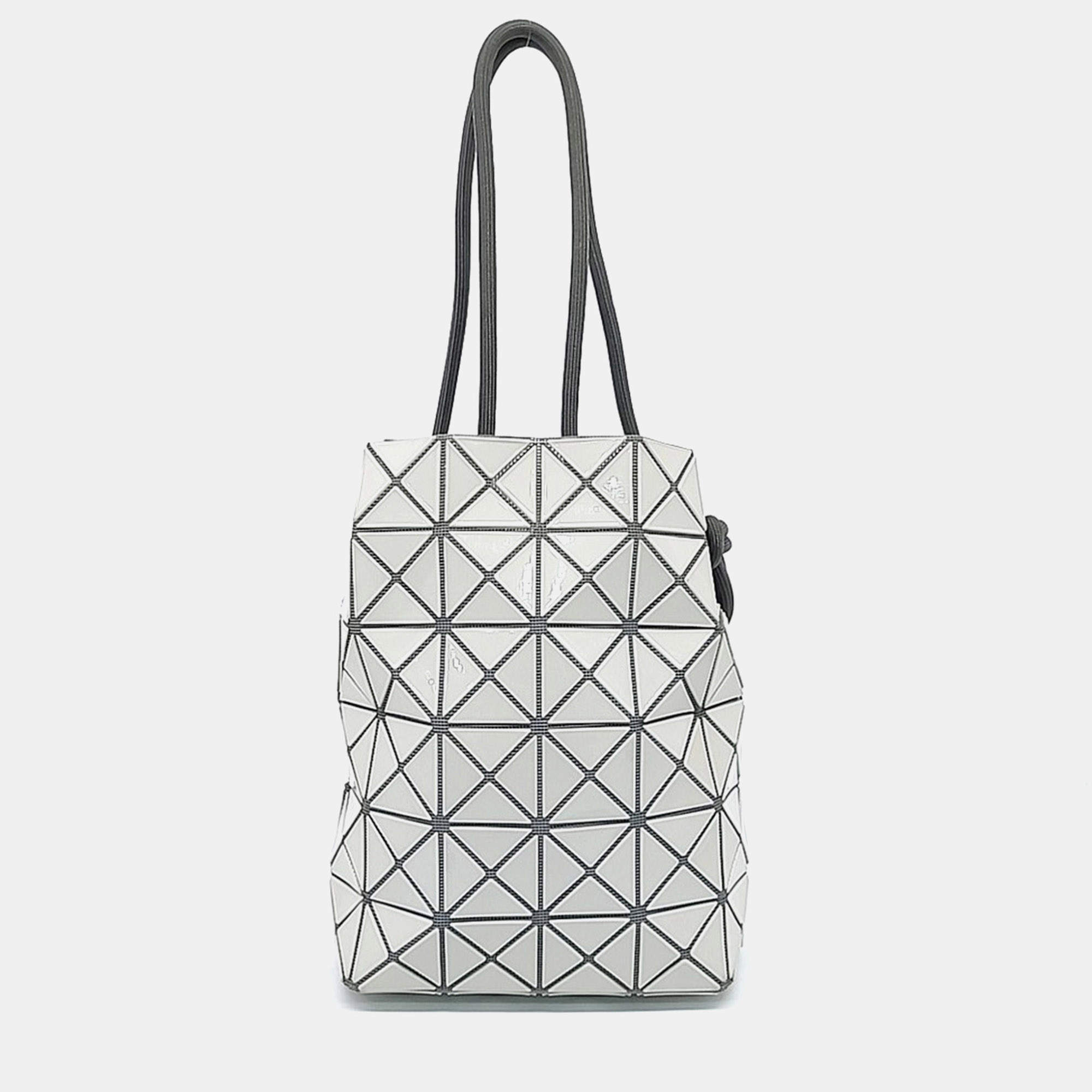 Pre Owned Issey Miyake Grey White Nylon and Polyester Bao Bao Bucket Bag