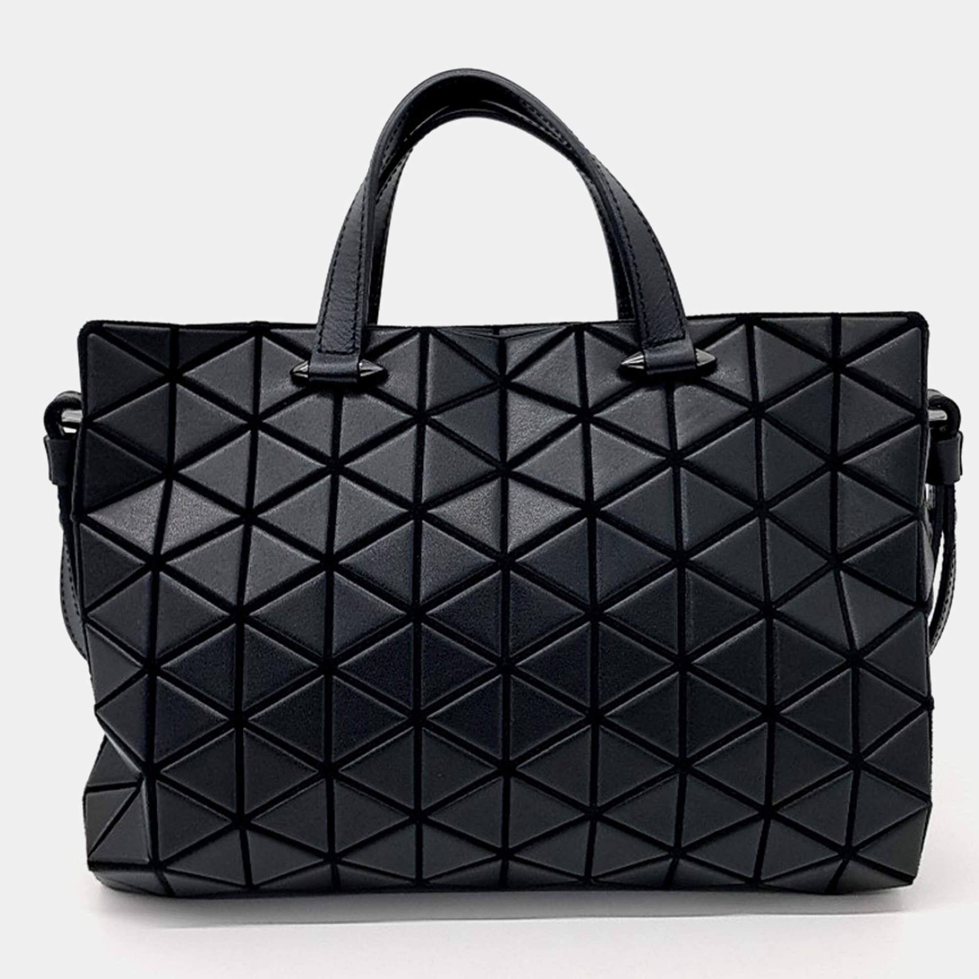 Pre Owned Issey Miyake Black Leather and PVC Bao Bao Tote and Shoulder Bag
