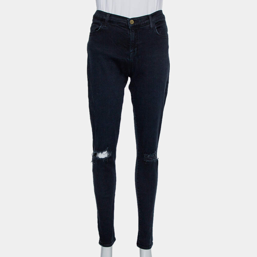 J Brand Navy Blue Denim Super Skinny Distressed Blackout Jeans M J