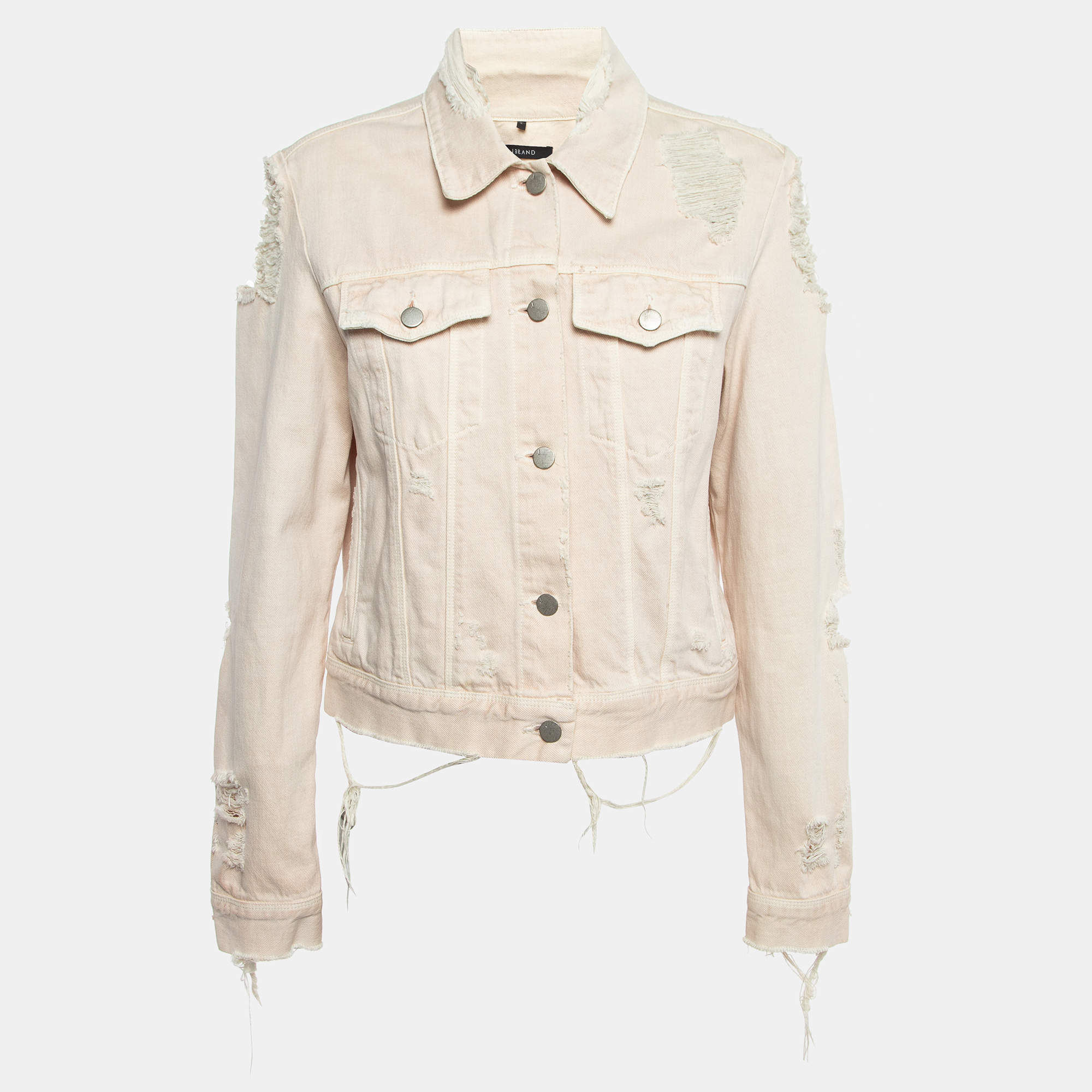 J Brand Cream Distressed & Ripped  Denim Buttoned Jacket L
