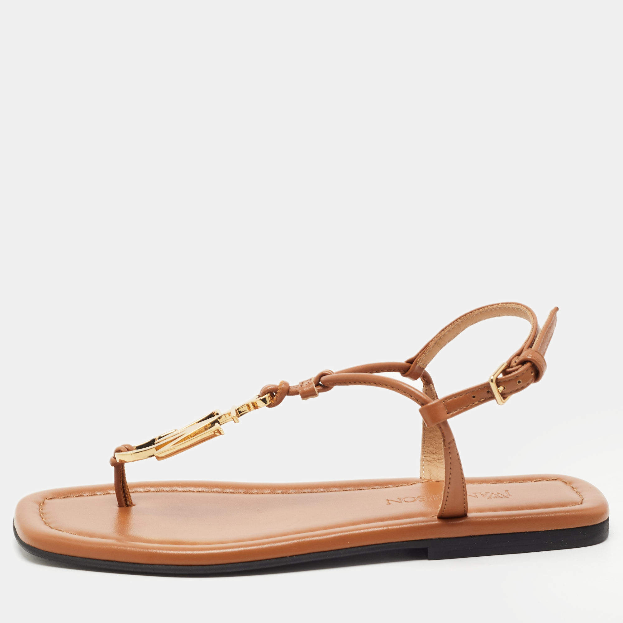 J.W.Anderson Brown Leather Anchor Logo T Strap Flats Size 36