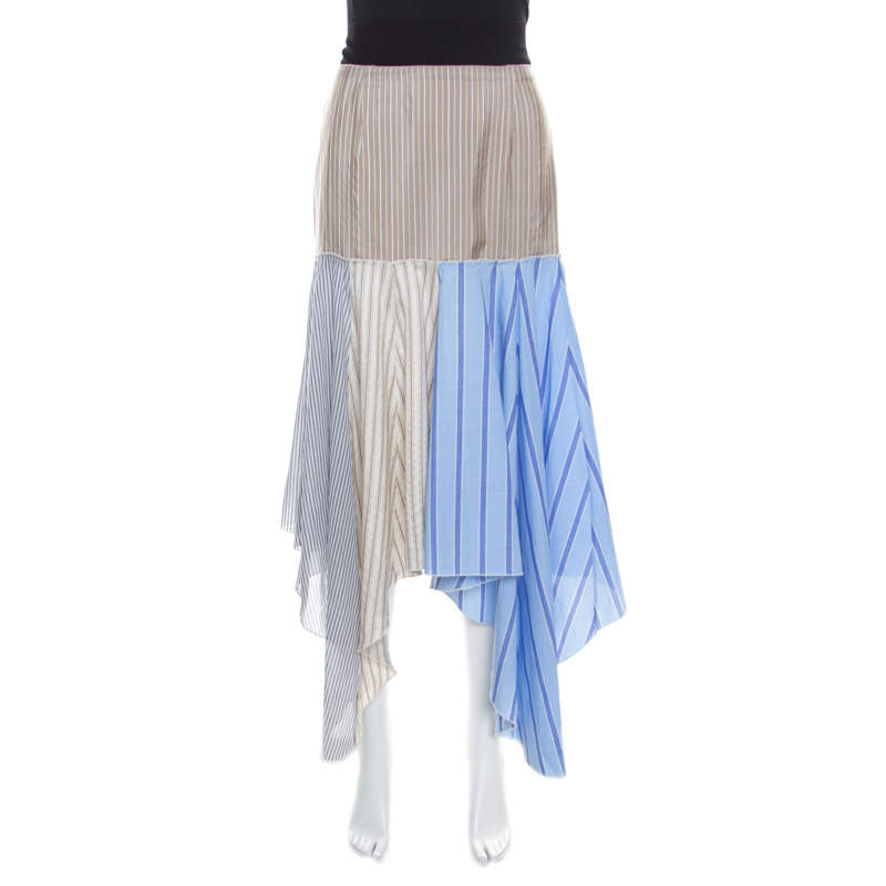 J.W.Anderson Multicolor Striped Cotton and Silk Handkerchief Skirt S