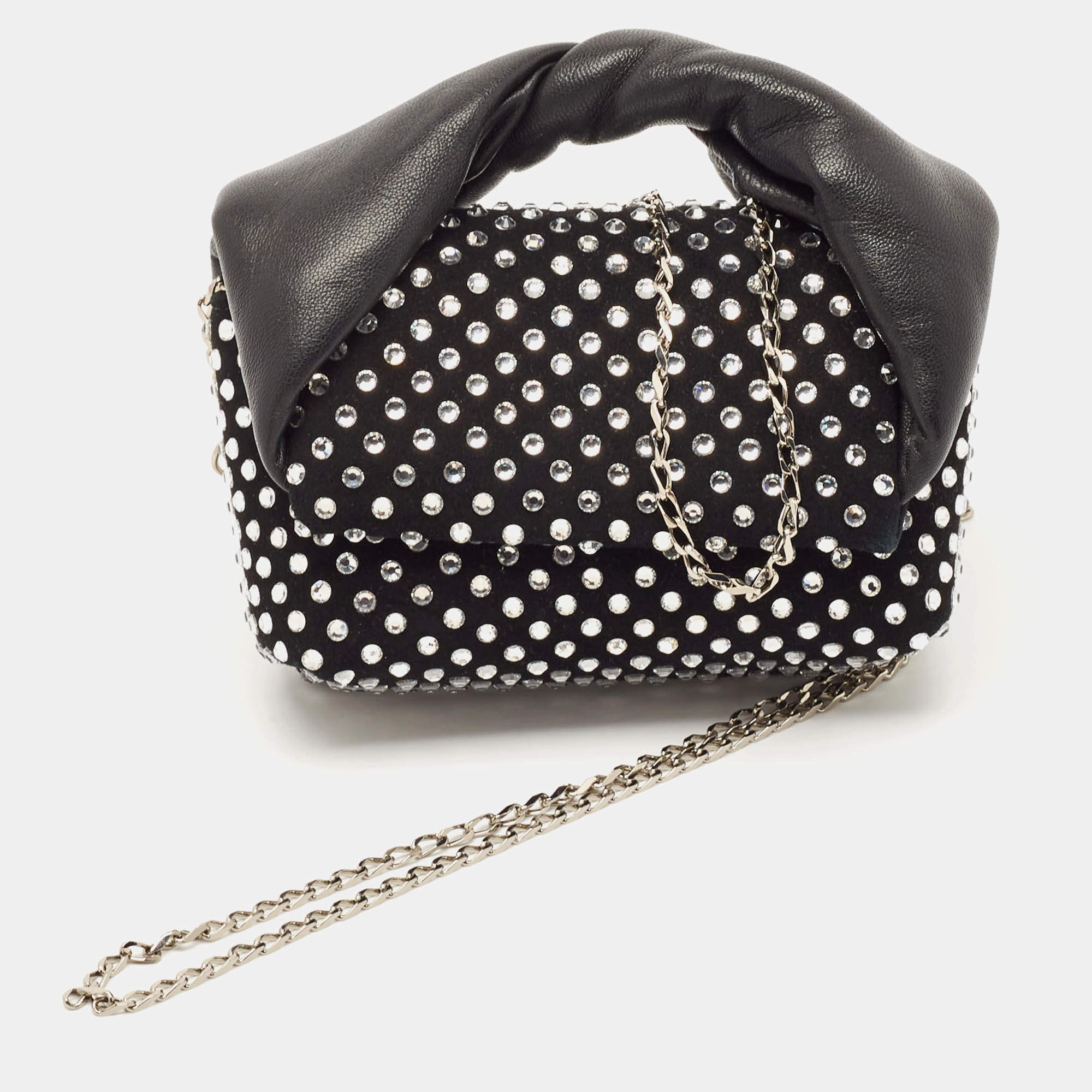 J.W.Anderson Black Leather and Suede Nano Crystals Twisted Chain Clutch