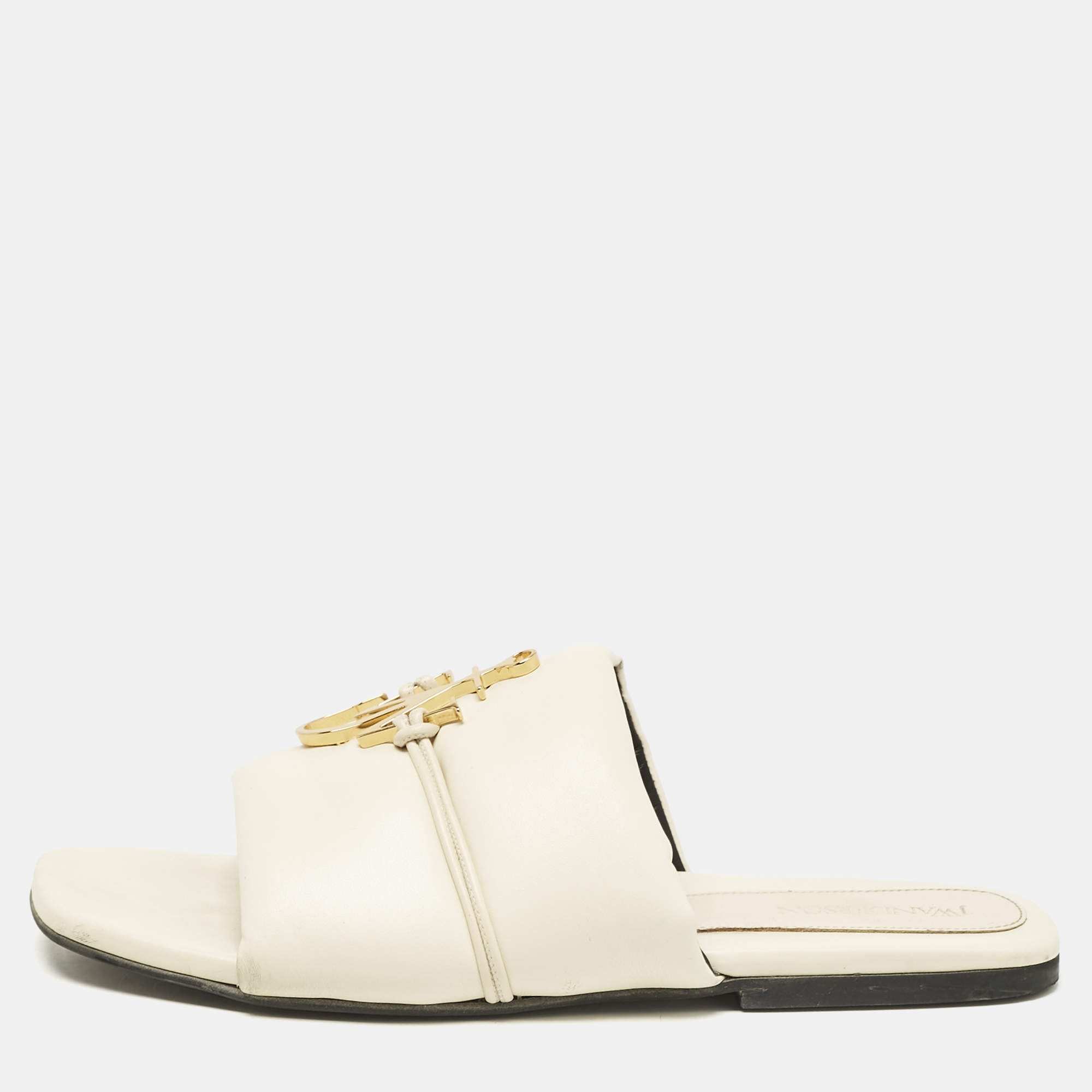J.W.Anderson Cream Leather Slide Sandals Size 41