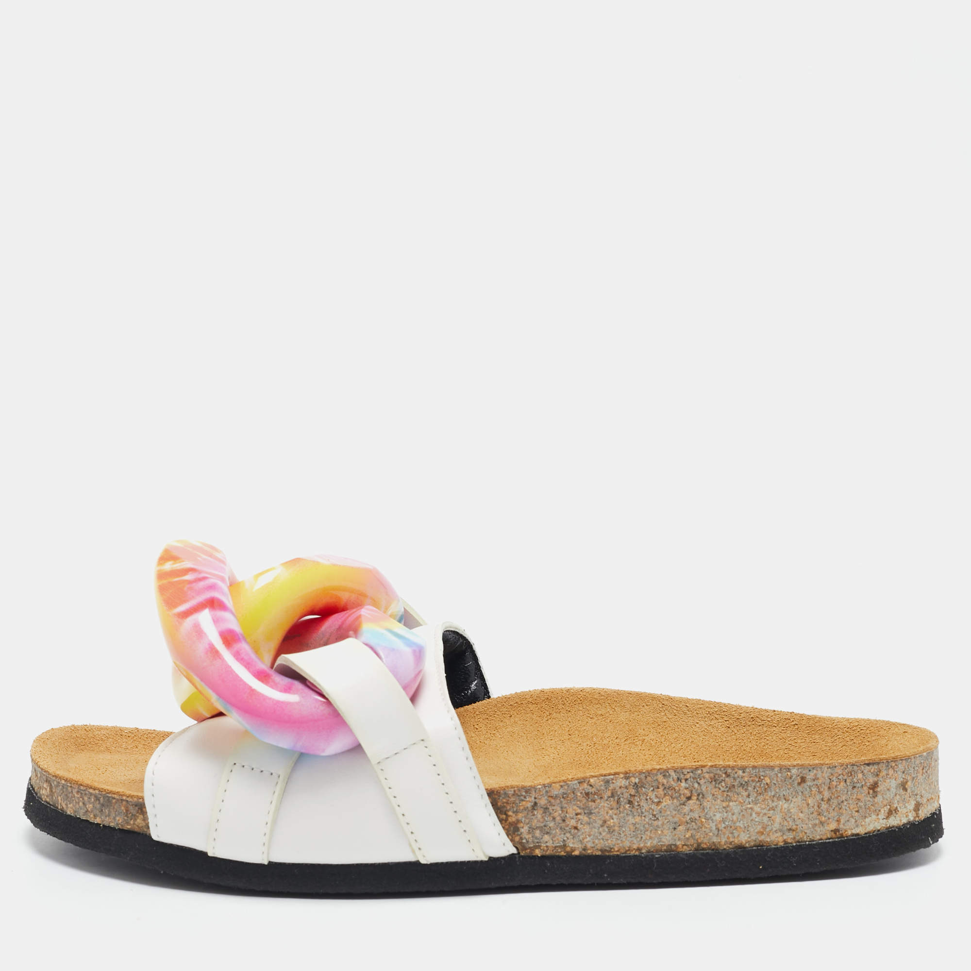 J.W.Anderson White Leather Chain Flat Slides Size 36