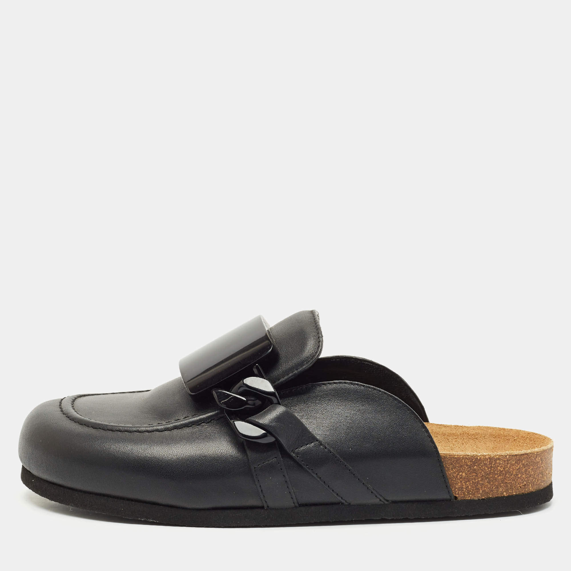 J.W.Anderson Black Leather Gourmet Chain Flat Mules Size 39