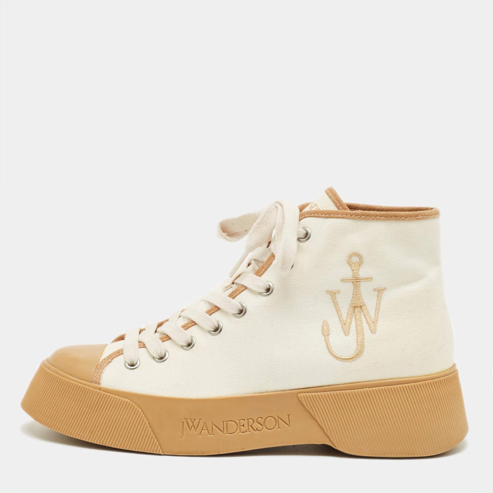 J.W. Anderson White Canvas and Leather High Top Sneakers Size 37