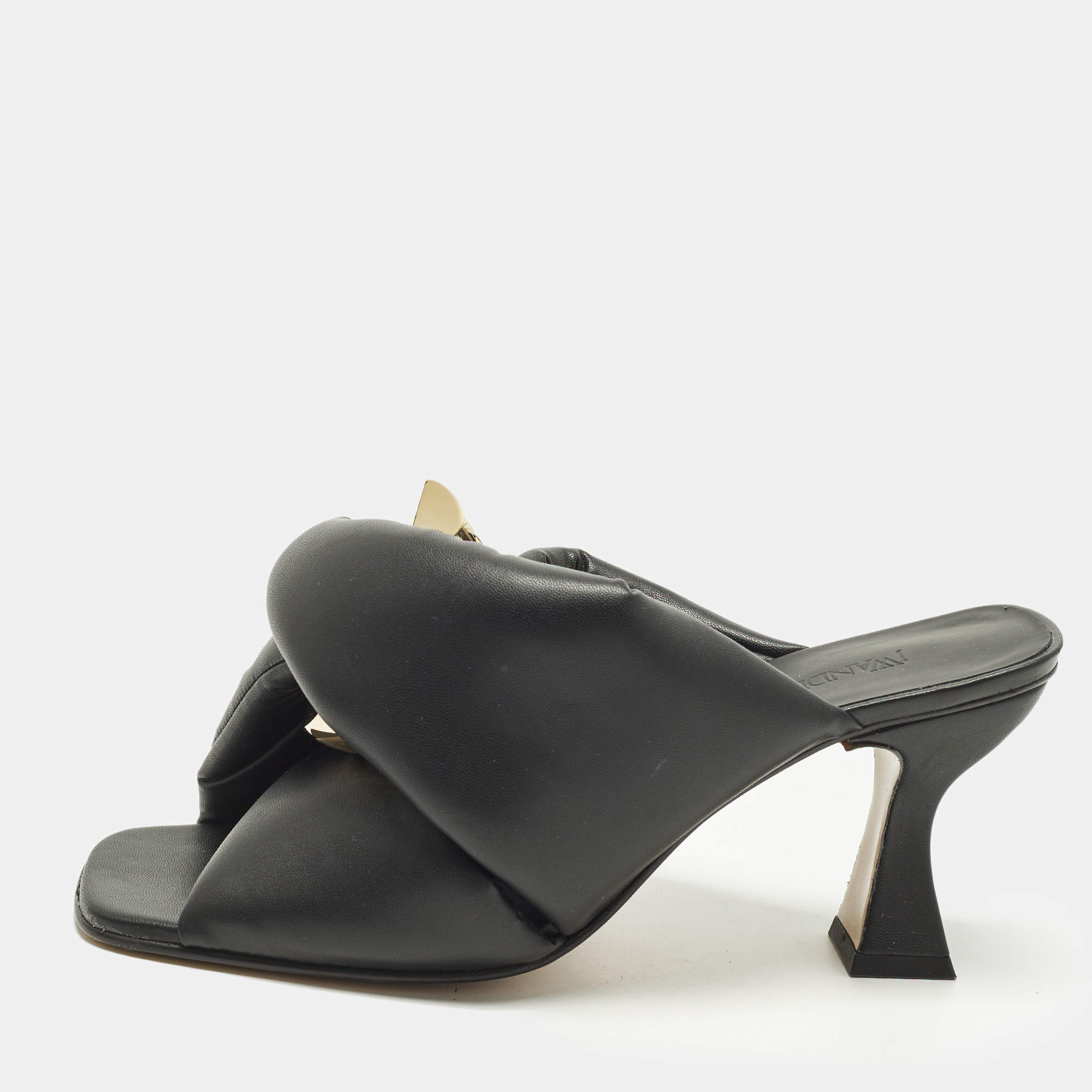 Pre Owned J.W.Anderson Chain Twist Size 40.5 Black Leather Slide Sandals