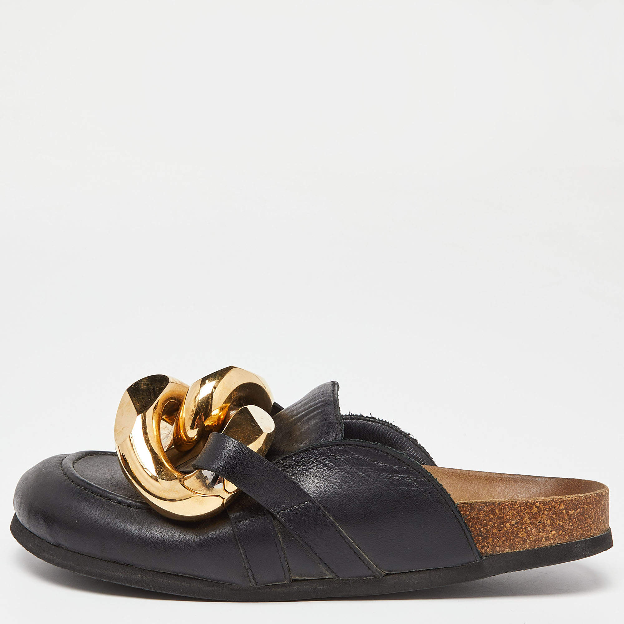 JW Anderson Black/Brown Leather Chain Mules Size 38