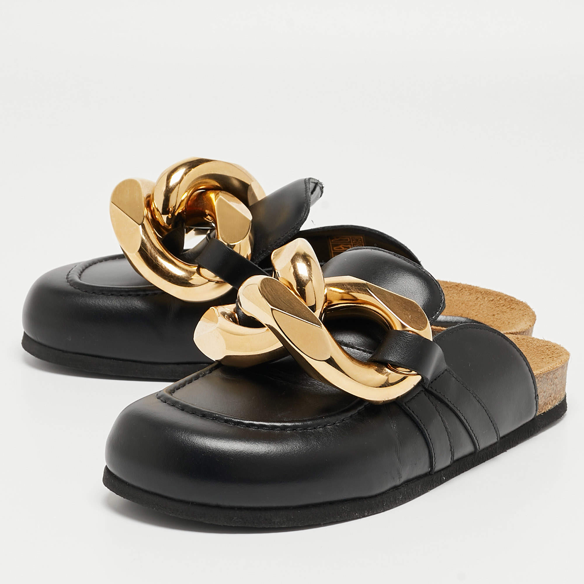 Pre Owned J.W.Anderson Black Leather Chain Link Flat Mules Size 38