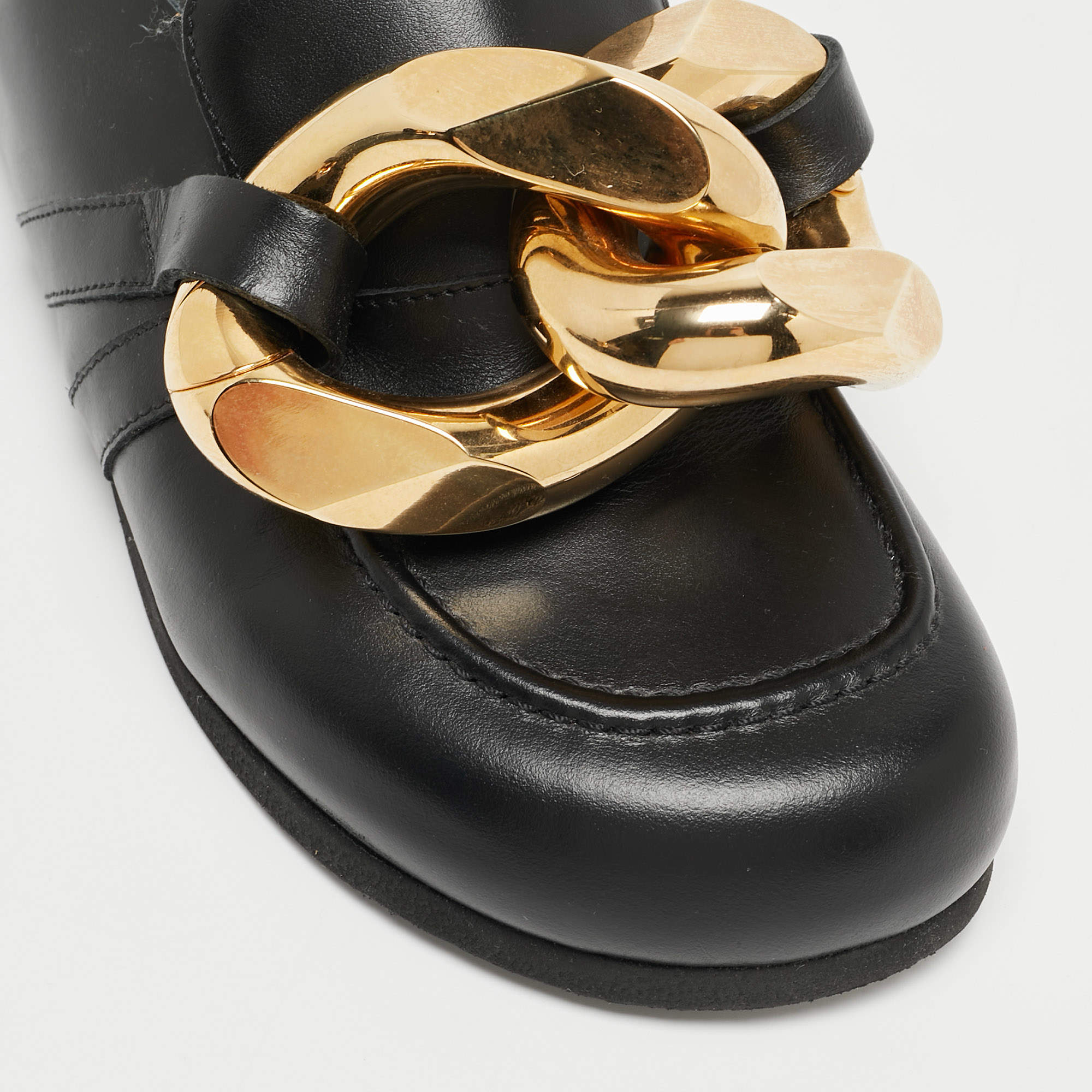Pre Owned J.W.Anderson Black Leather Chain Link Flat Mules Size 38