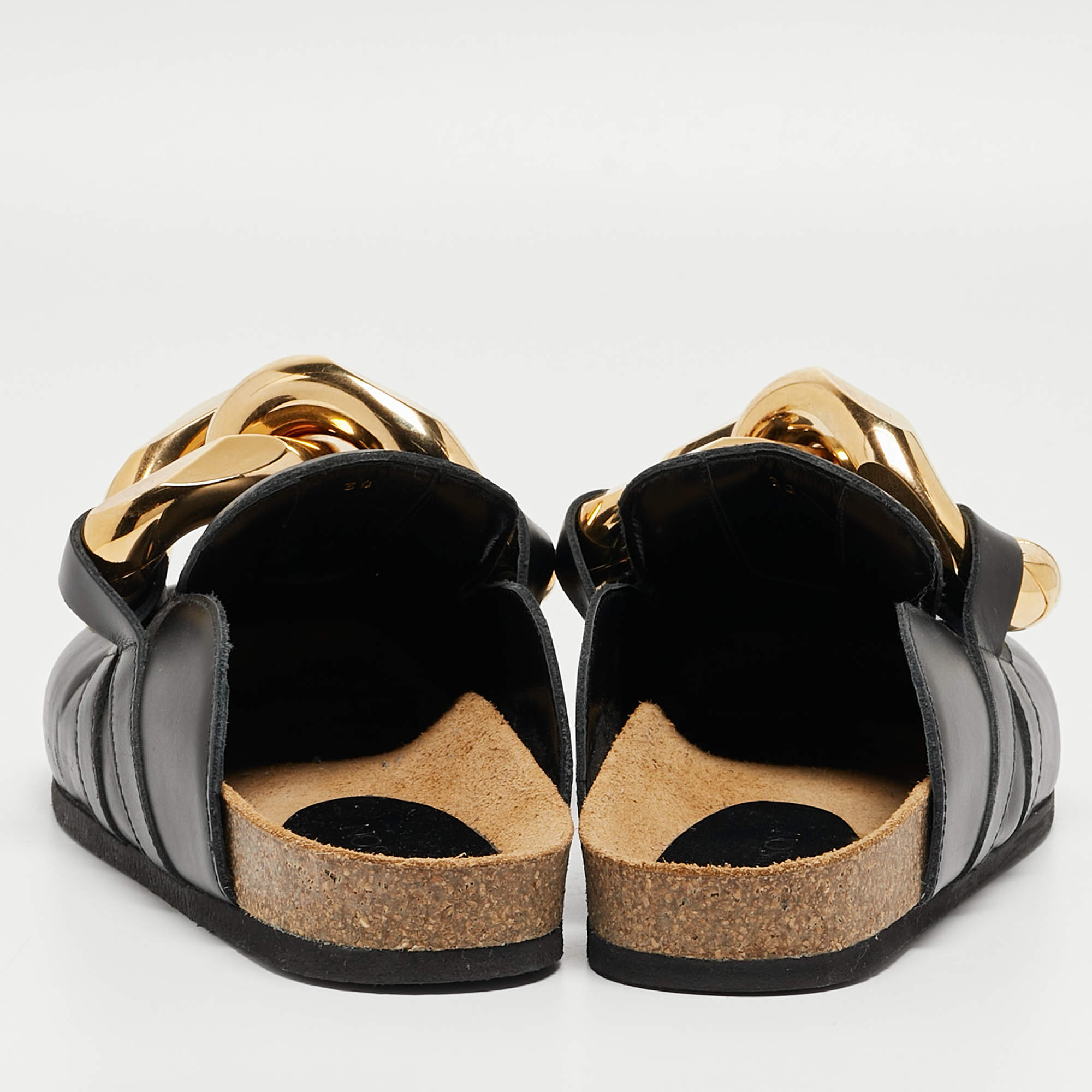 Pre Owned J.W.Anderson Black Leather Chain Link Flat Mules Size 38
