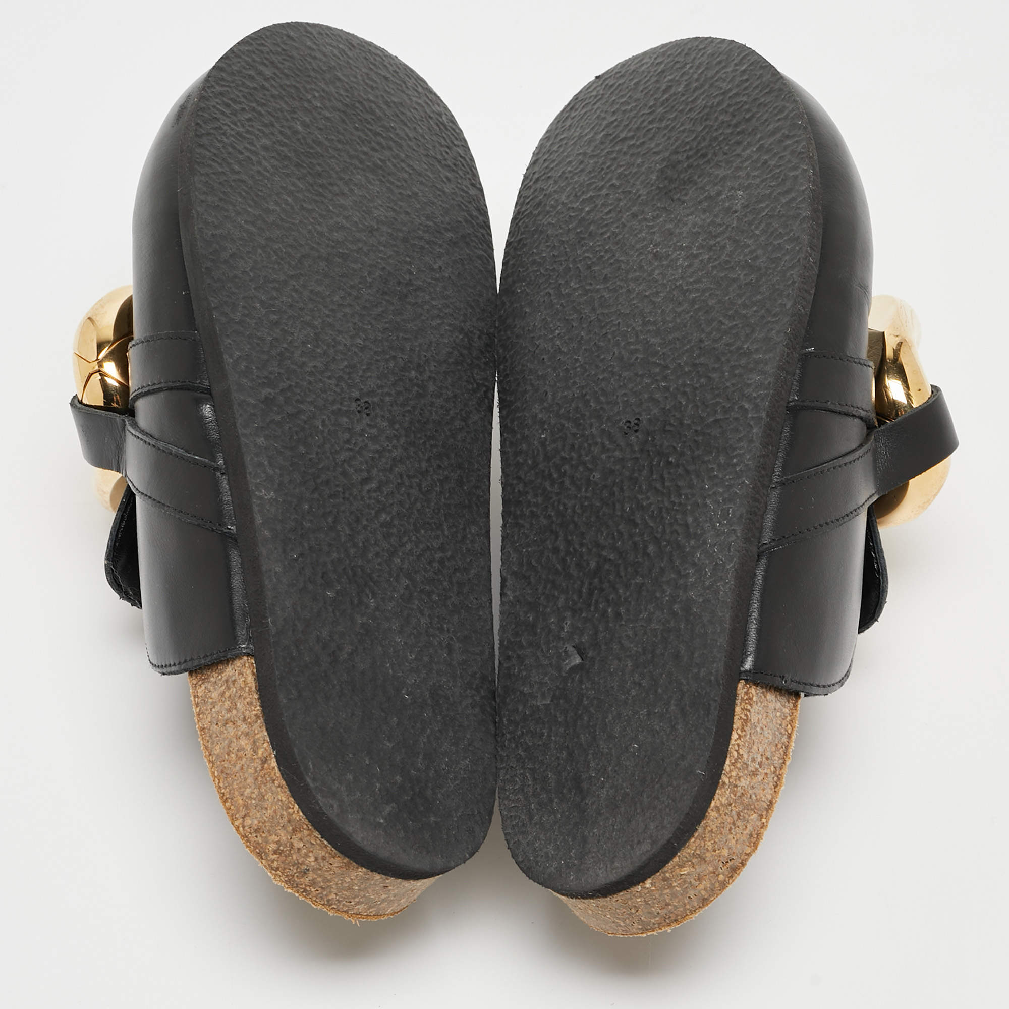 Pre Owned J.W.Anderson Black Leather Chain Link Flat Mules Size 38