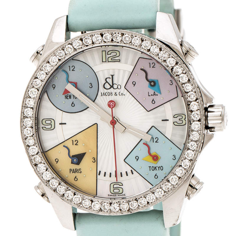 Jacob Co. Multicolor Mother of Pearl Stainless Steel Diamond Five