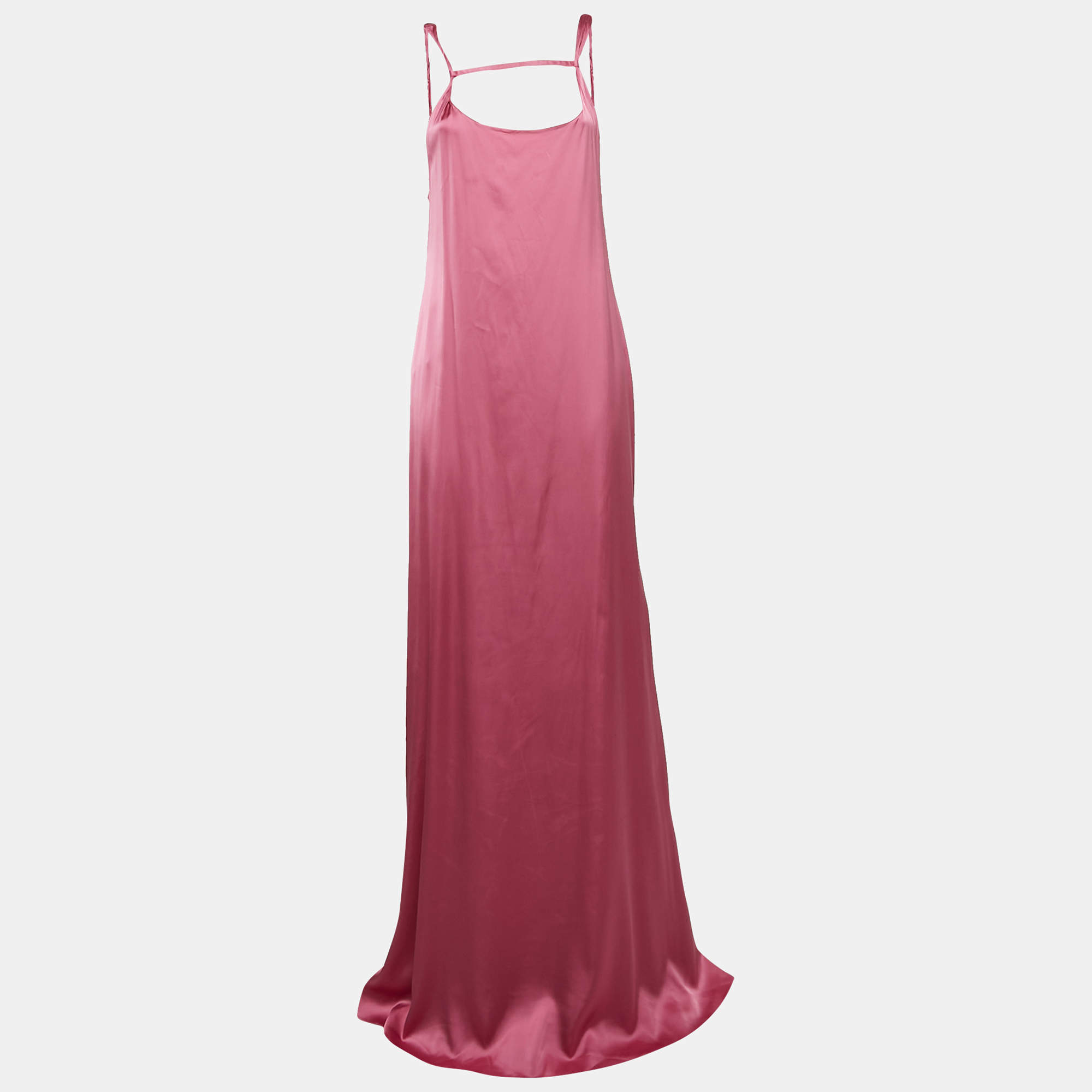 Jacquemus La Robe Stretch Satin Open-Back Mentalo Maxi Dress L