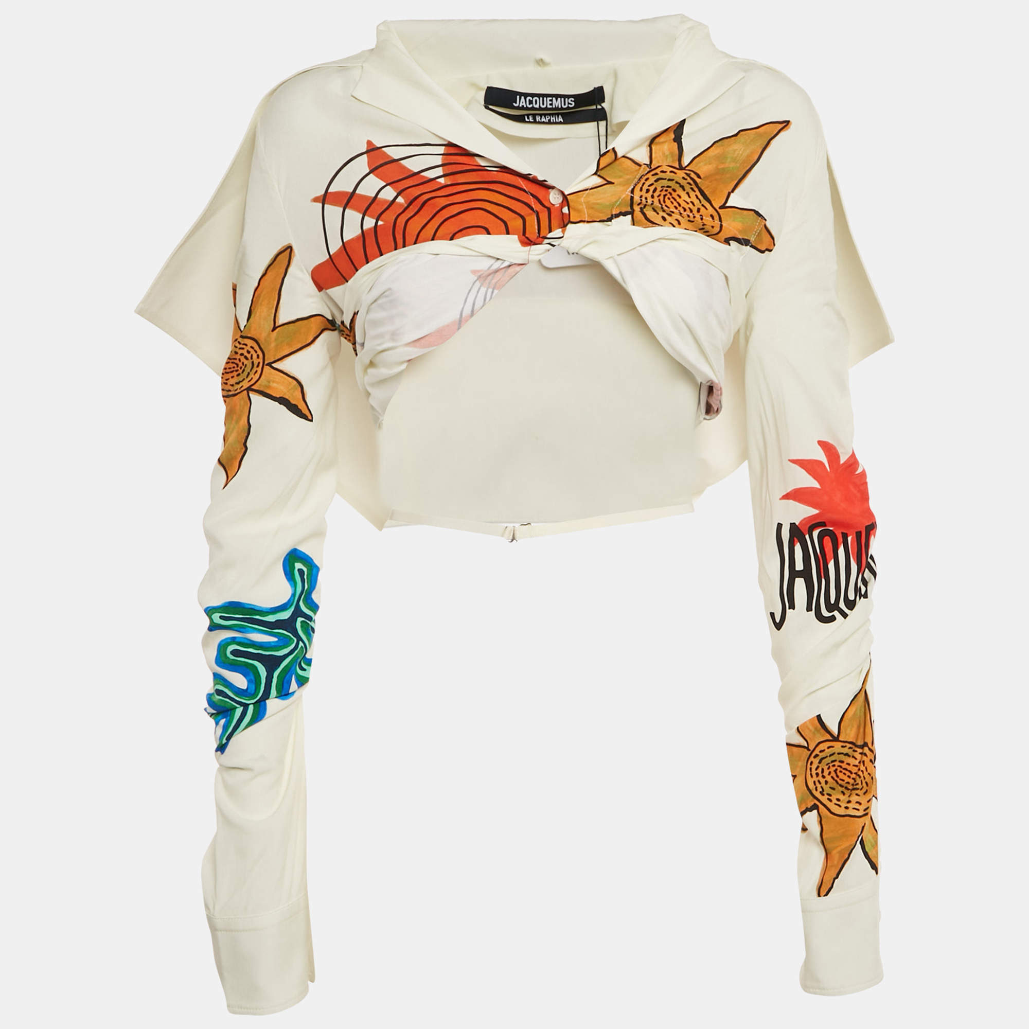 Jacquemus White Printed La Chemise Meio Crop Shirt S