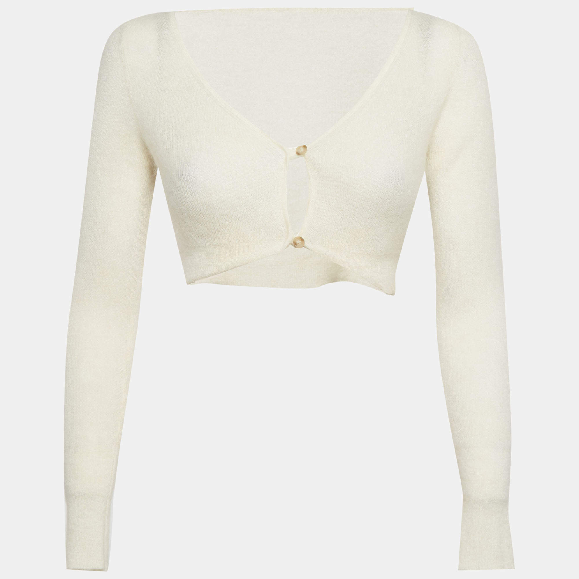 مملوكة مسبقًا Jacquemus White Mohair & Wool Cropped Cardigan S