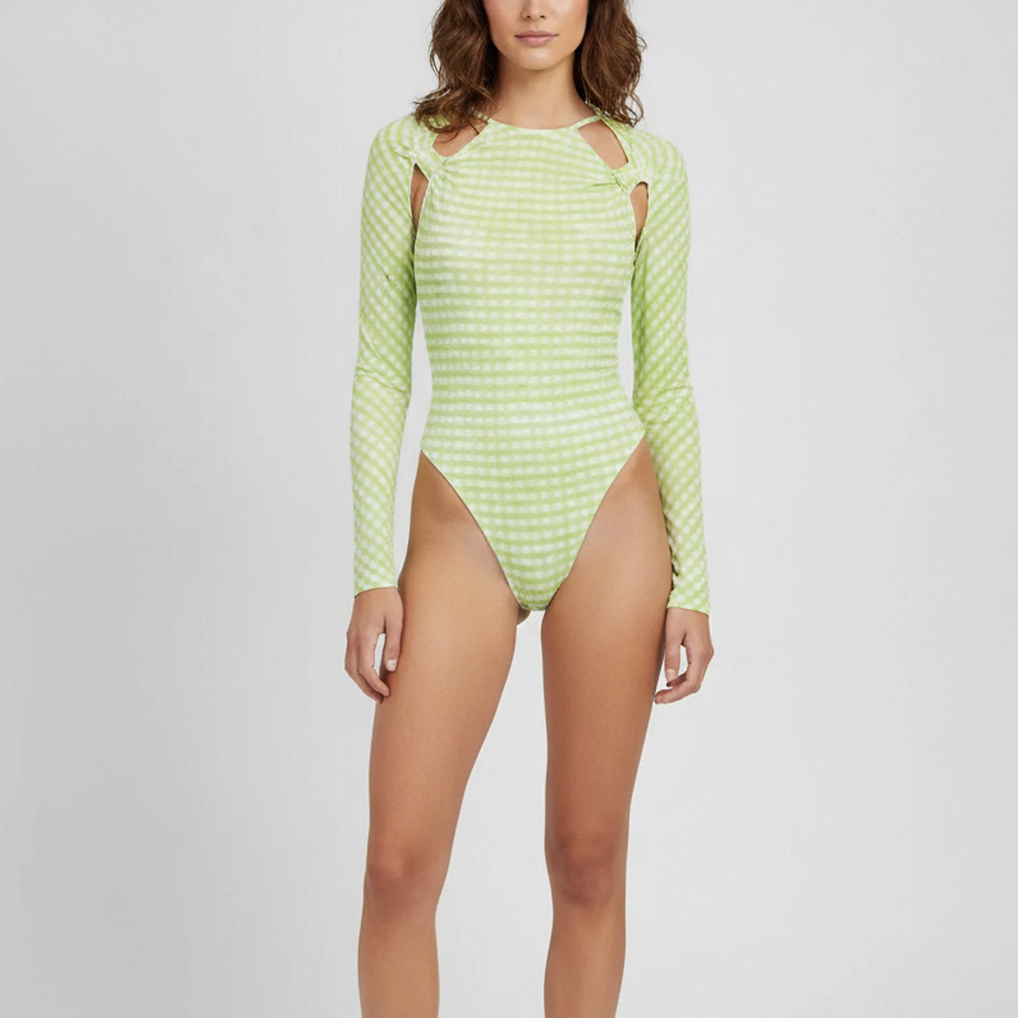 Pre Owned Jacquemus Green Check Jersey Cut out Le Body Nodi Bodysuit M 