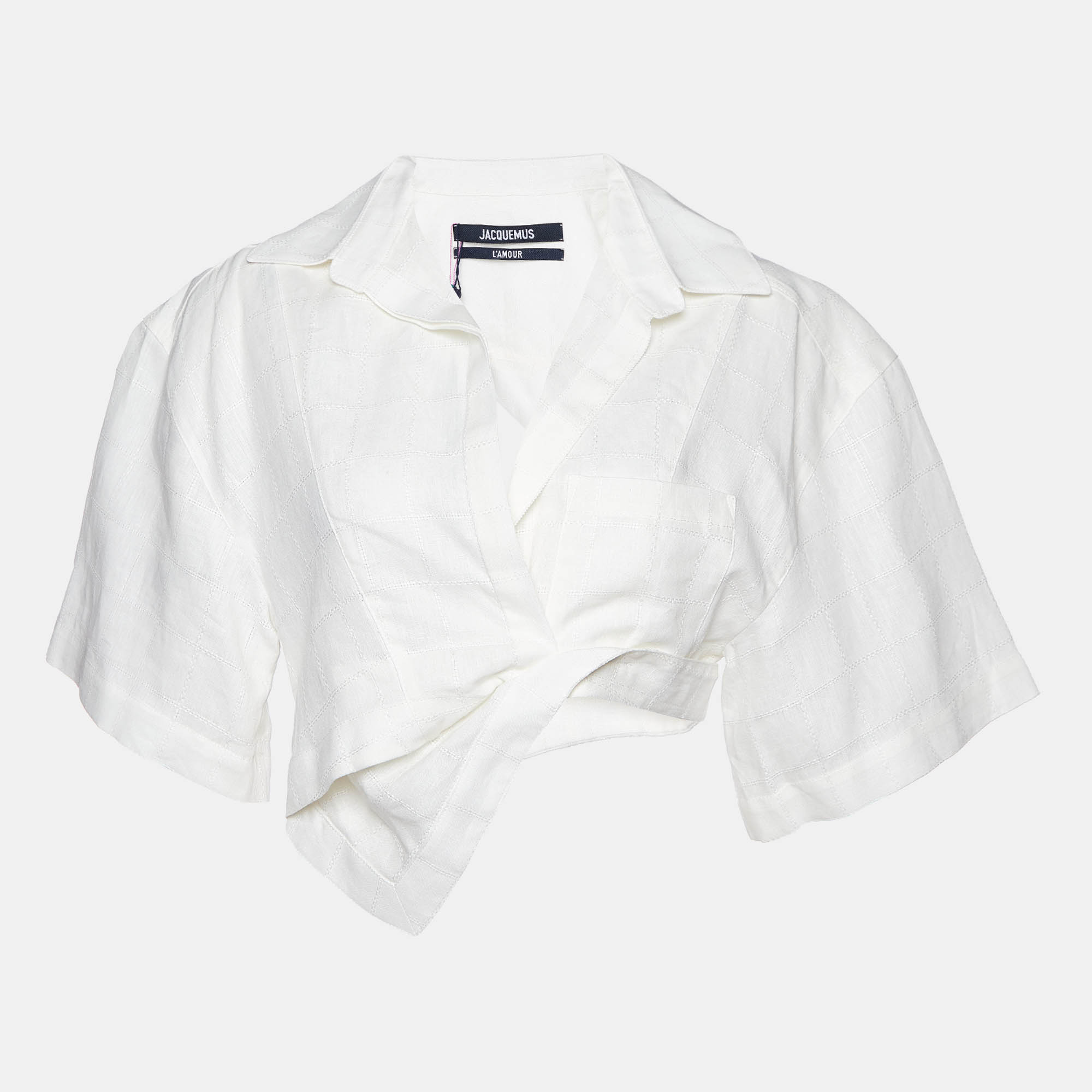 Jacquemus L'Amour Cream Linen Asymmetrical Crop Top M