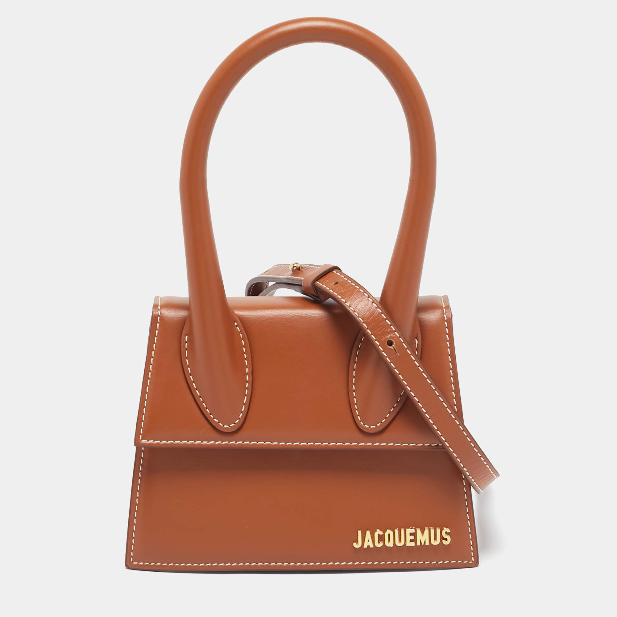 Jacquemus Brown Leather Le Chiquito Moyen Top Handle Bag