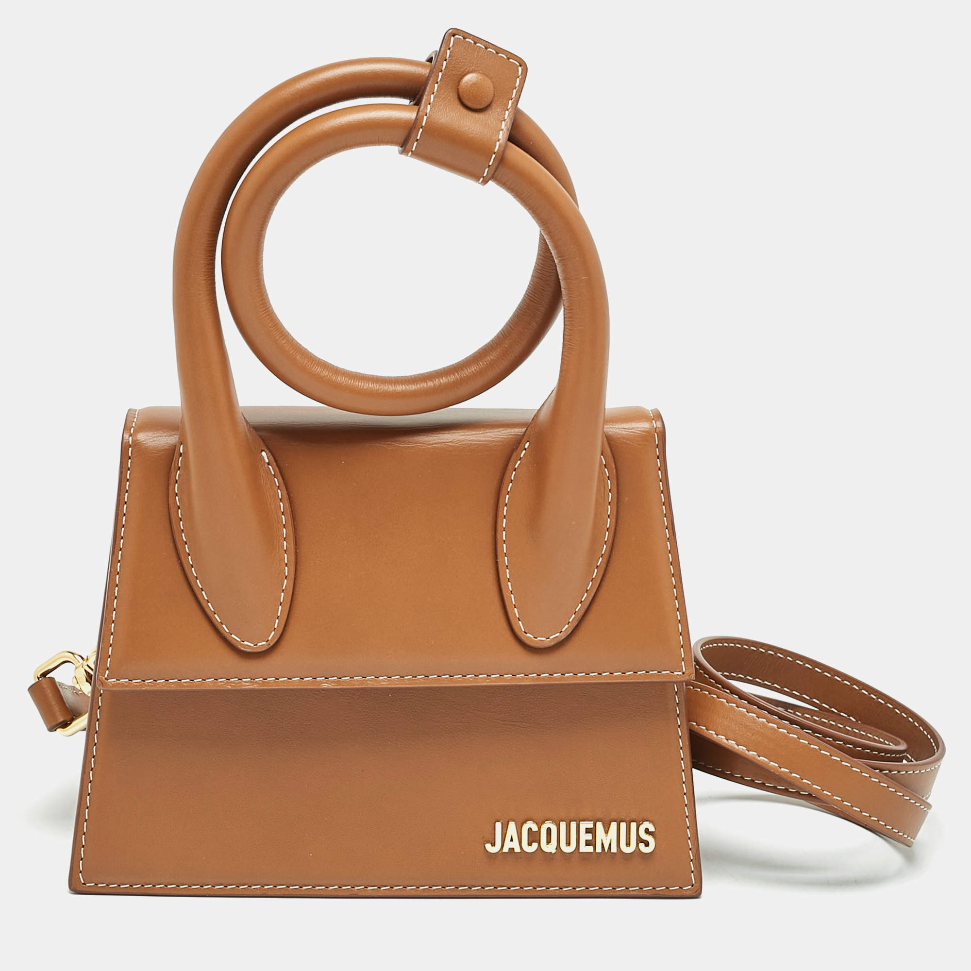 Pre Owned Jacquemus Brown Leather Le Chiquito Noeud Top Handle Bag
