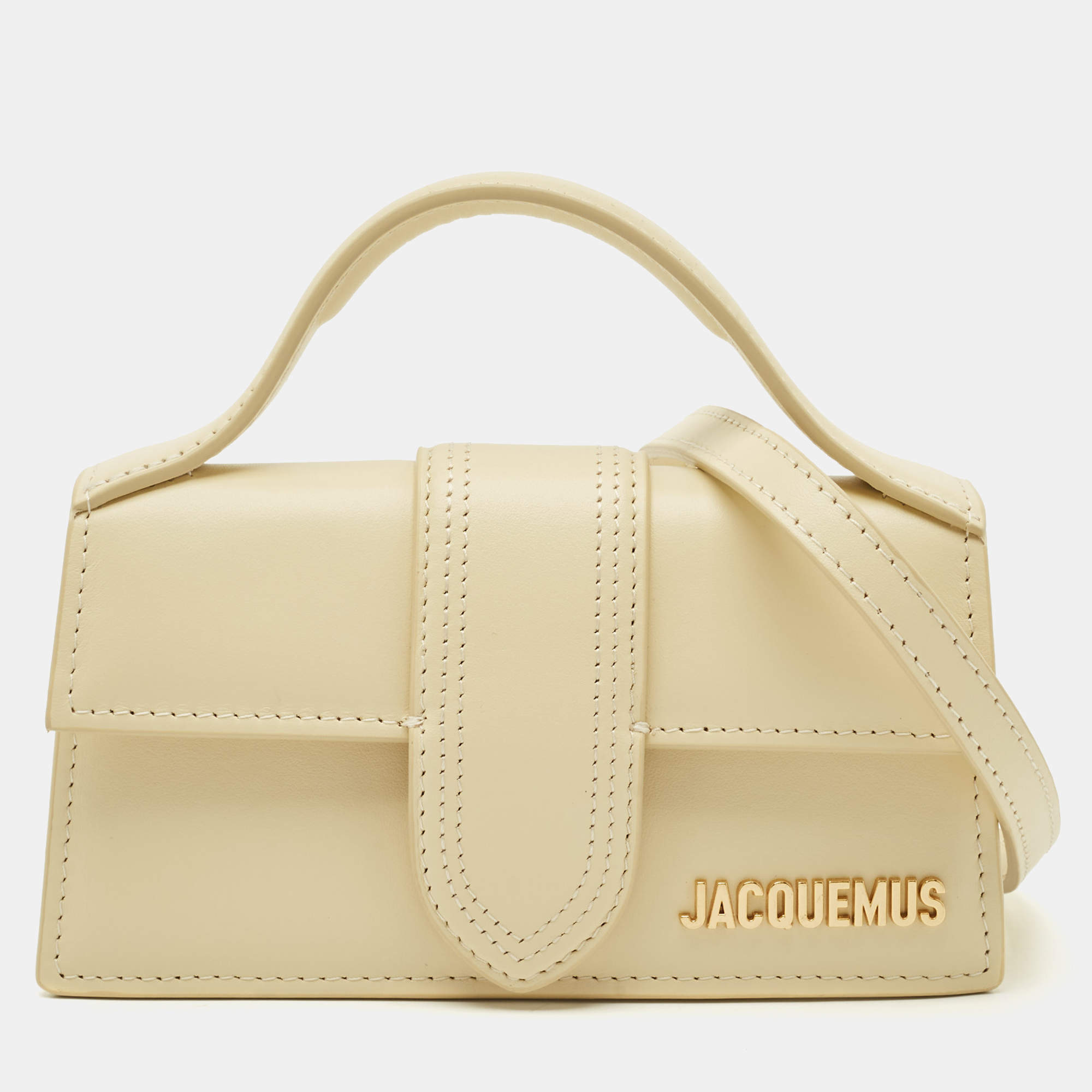 Pre Owned Jacquemus Ivory Leather Mini Le Bambino Top Handle Bag.