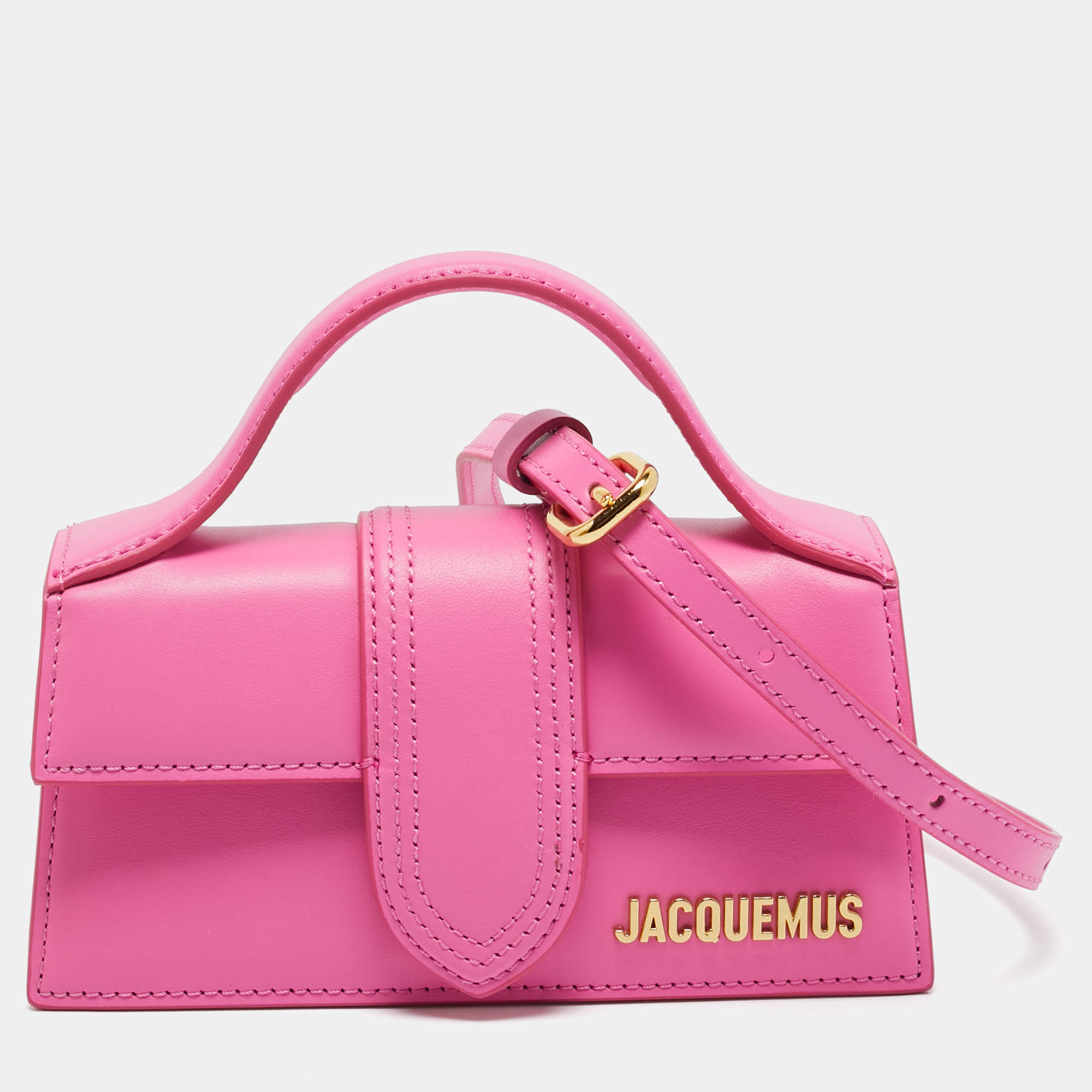Pre Owned Jacquemus Neon Pink Leather Mini Le Bambino Top Handle Bag