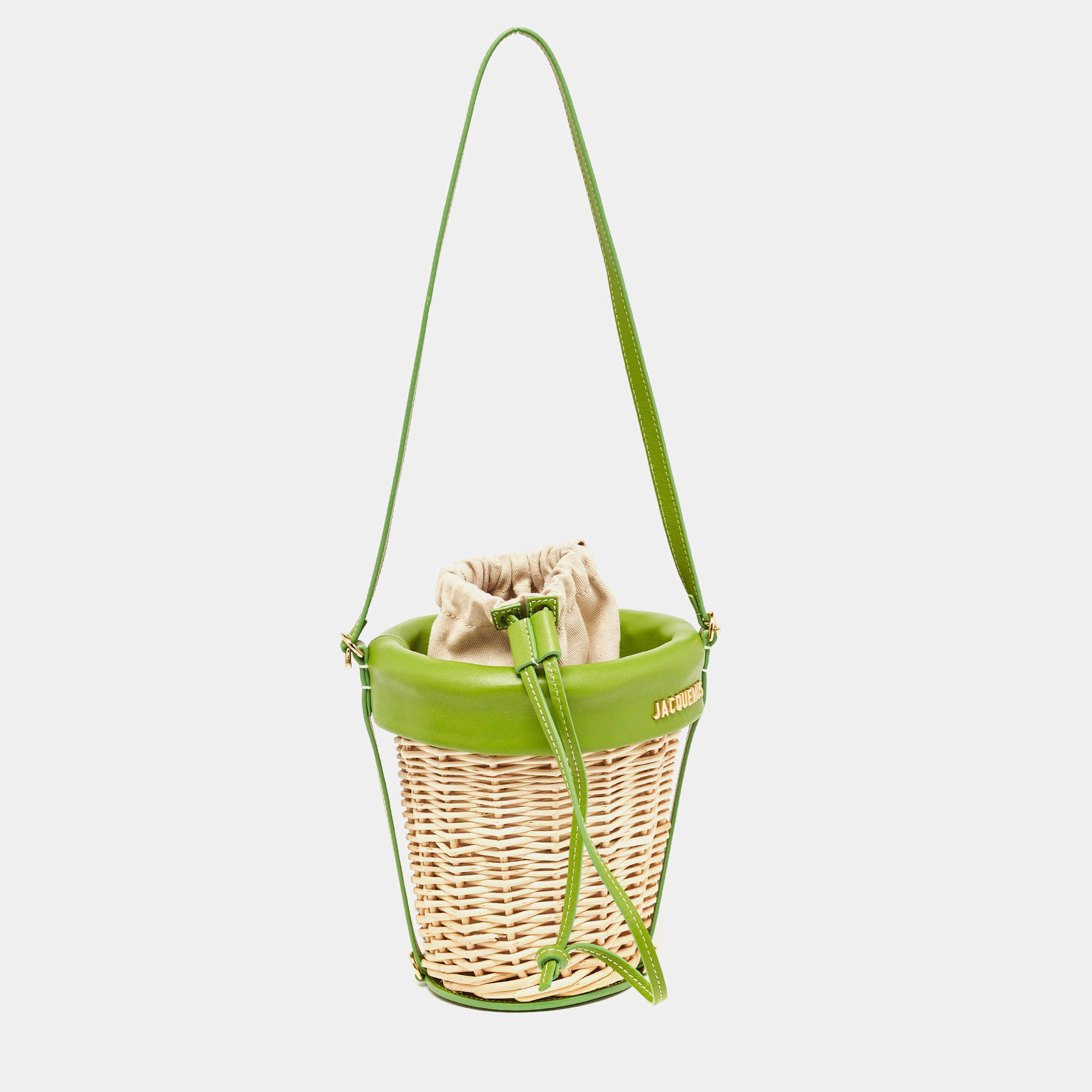 Jacquemus Green/Natural Wicker and Leather Le Panier Seau Bucket Bag