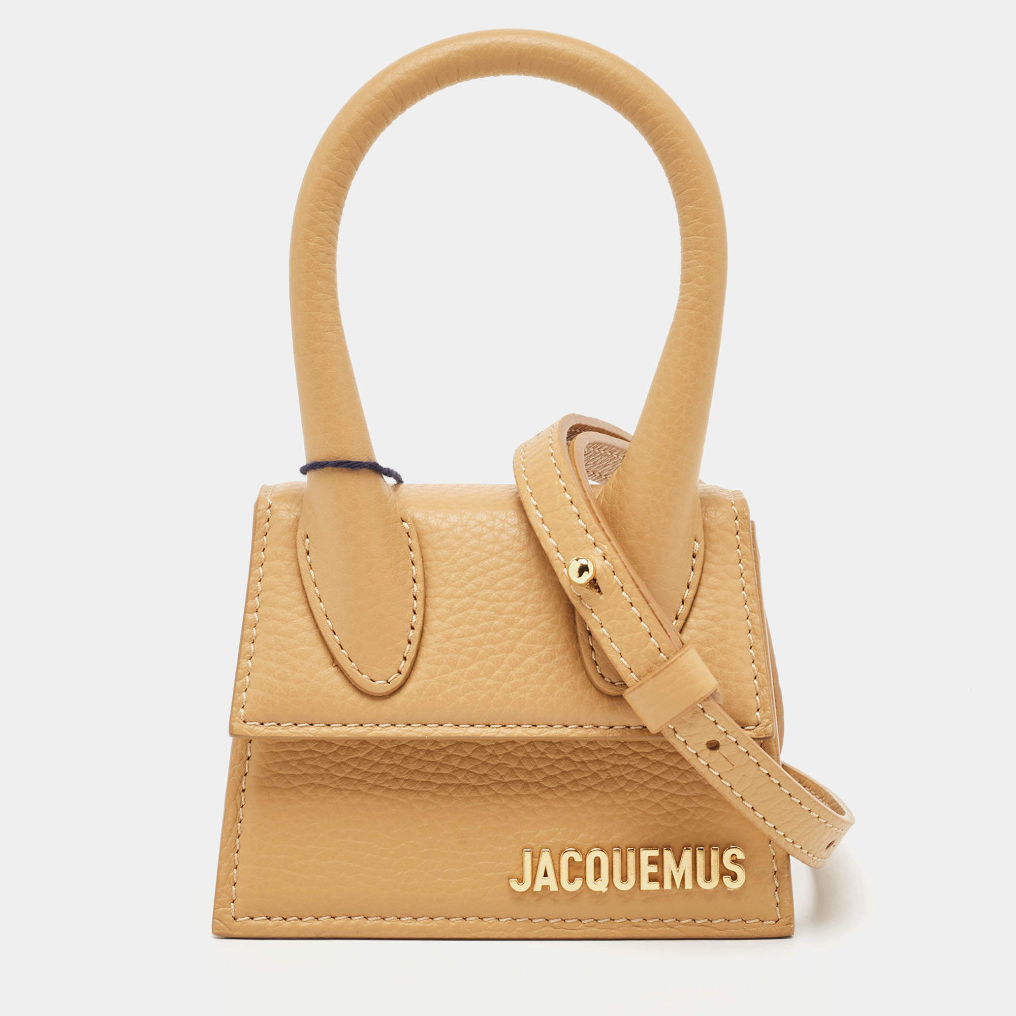 Pre Owned Jacquemus Camel Leather Mini Le Chiquito Top Handle Bag