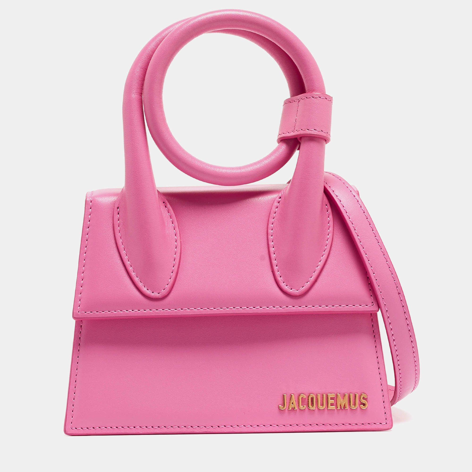 Pre Owned Jacquemus Pink Leather Le Chiquito Noeud Top Handle Bag