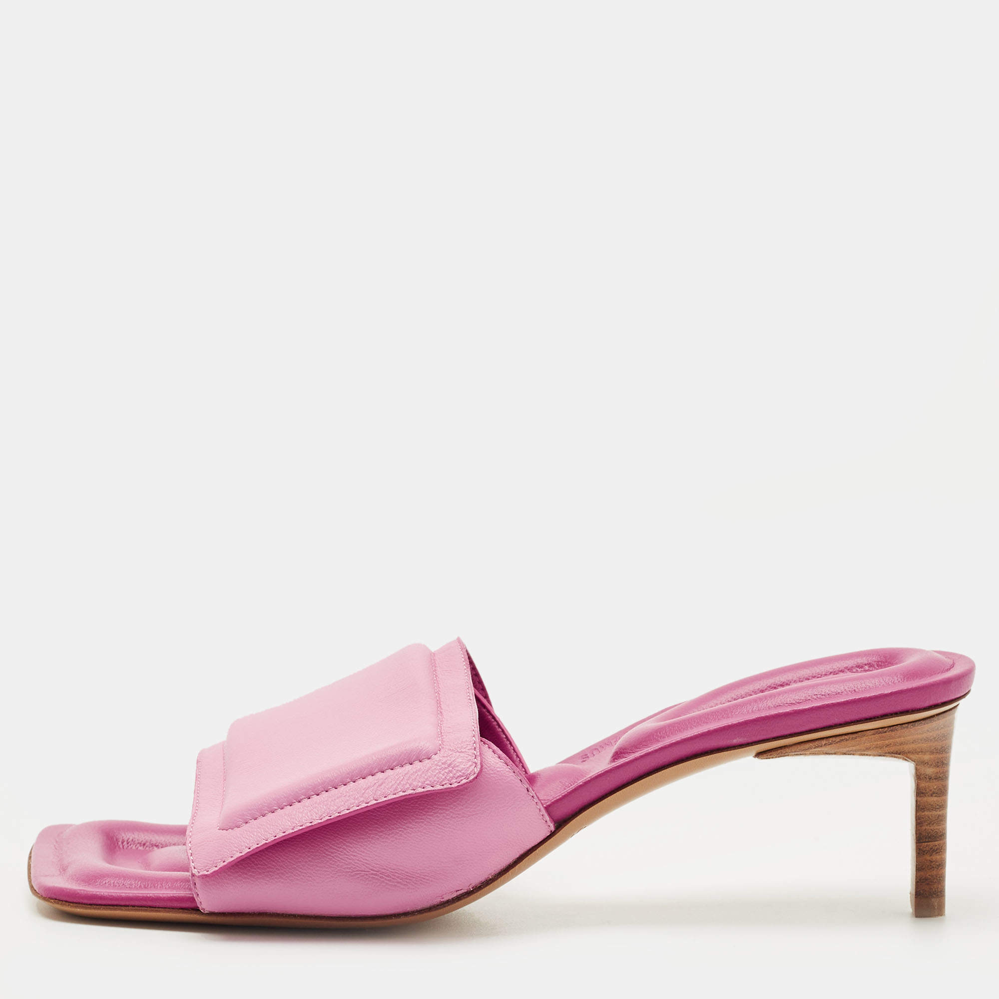 Pre Owned Jacquemus Pink Leather Les Piscine Mules Size 37