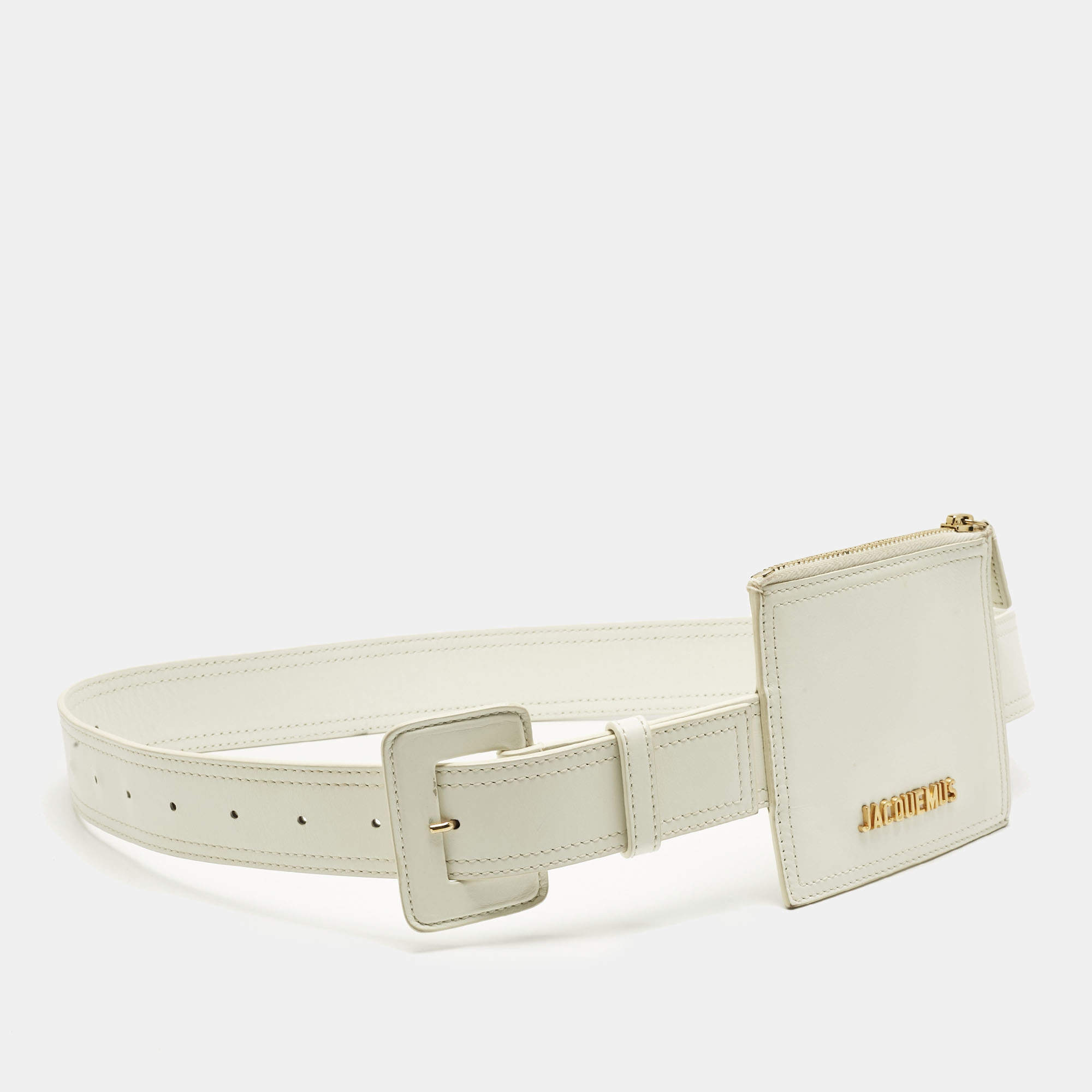 Pre Owned Jacquemus White Leather La Ceinture Carree Pouch Belt M