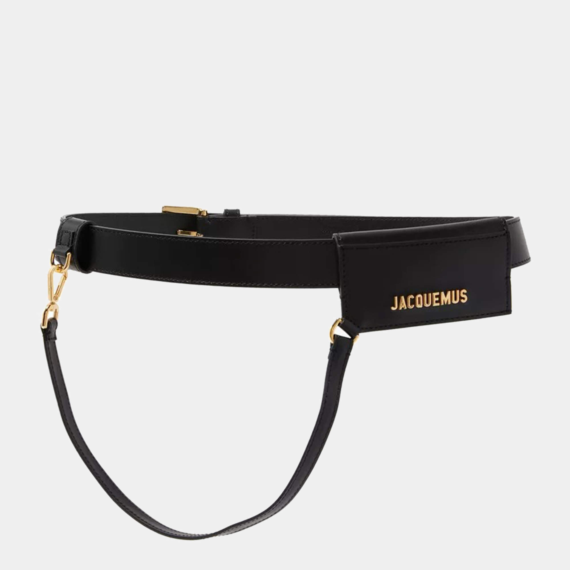 Pre Owned Jacquemus La Ceinture Porte Cartes S Buckle Belt Black Leather