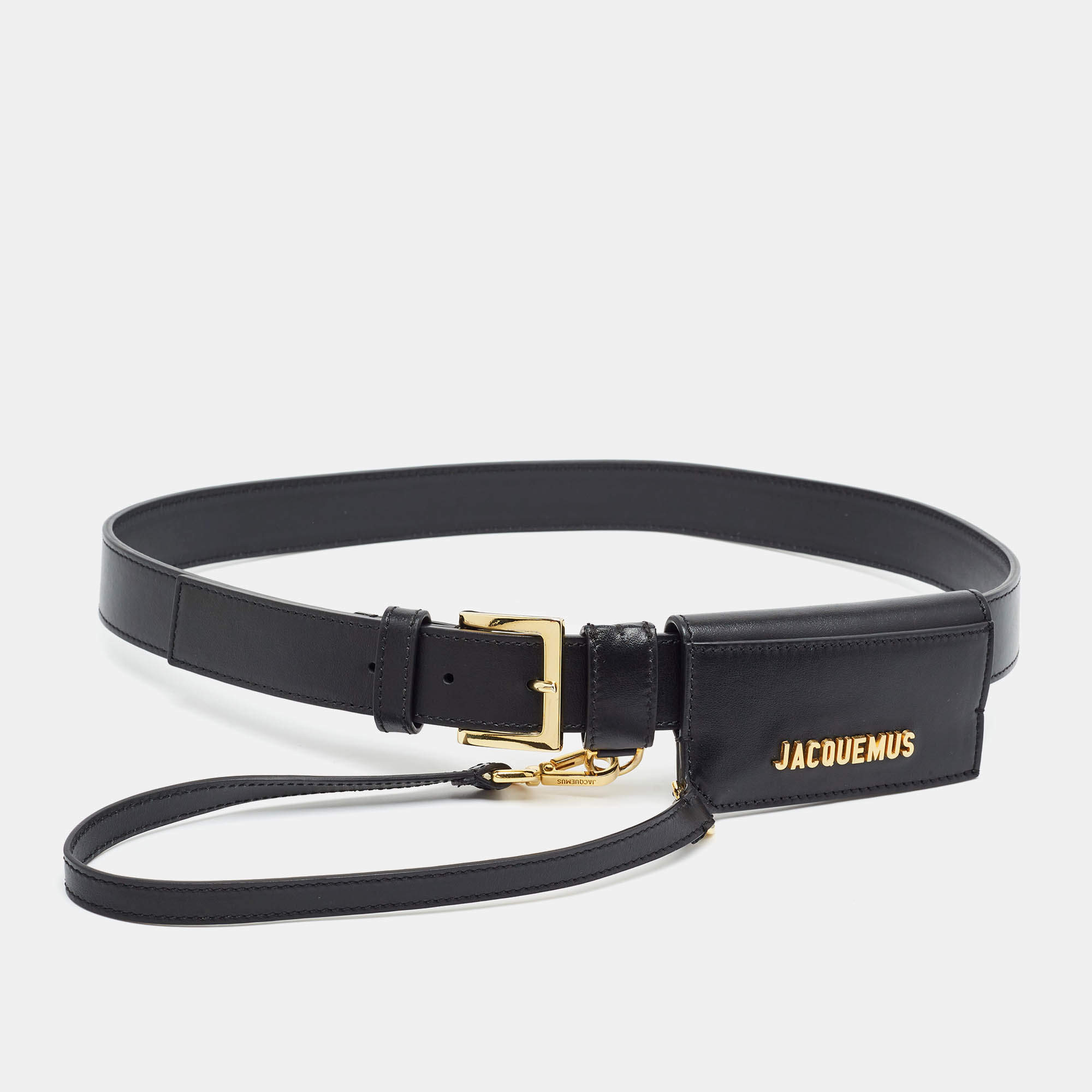 Pre Owned Jacquemus La Ceinture Porte Cartes S Buckle Belt Black Leather