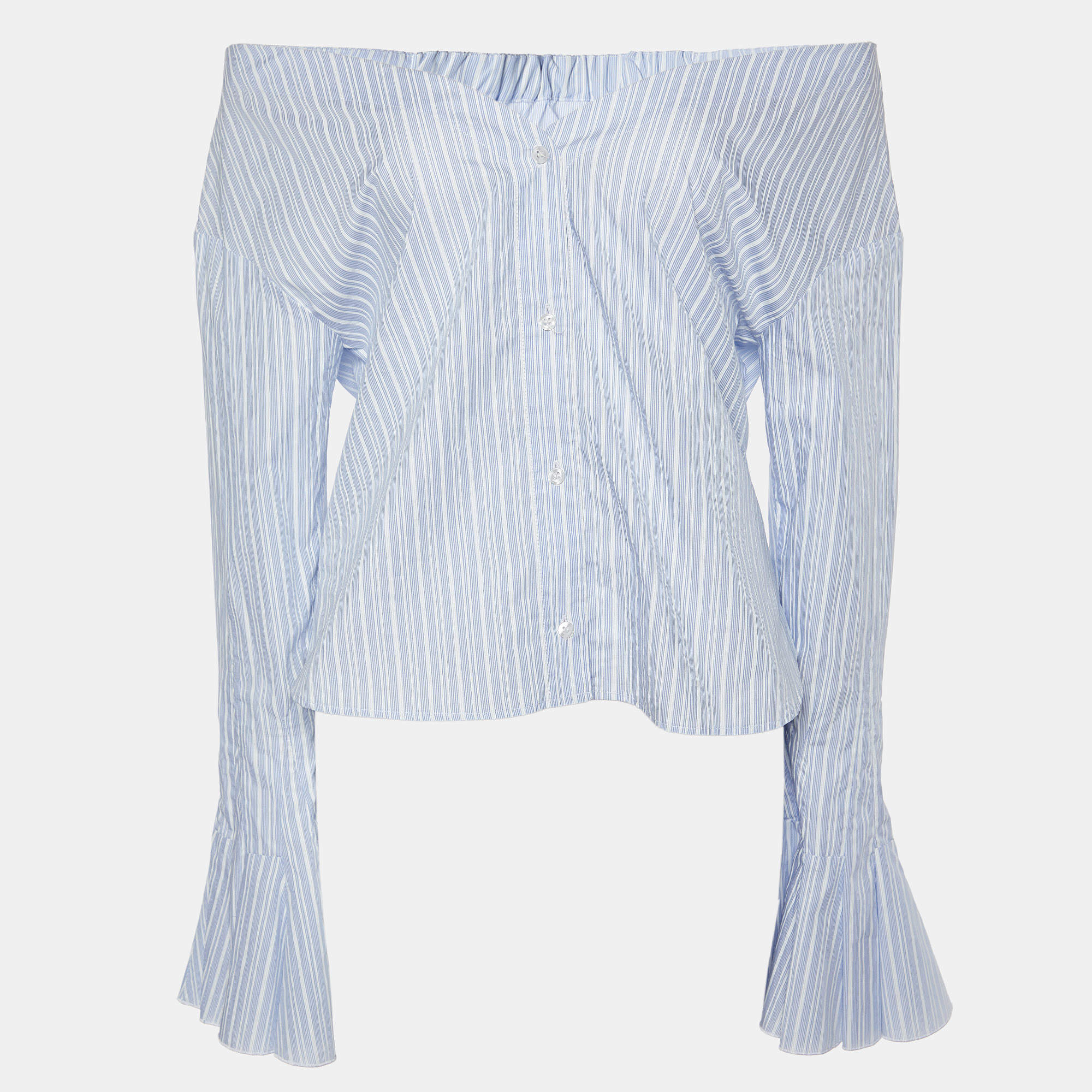 Jacquemus Blue Stripe Print Cotton Buttoned Front Top L