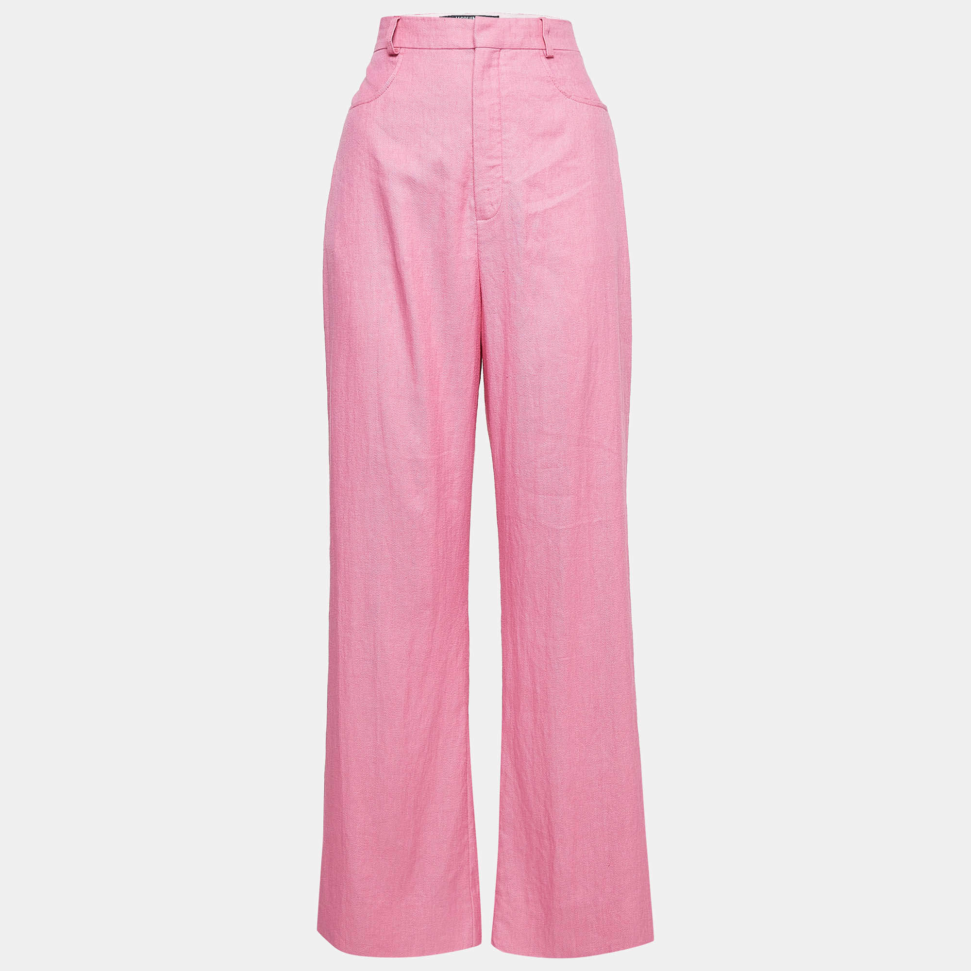 Jacquemus Pink Linen Blend Wide Leg Trousers M